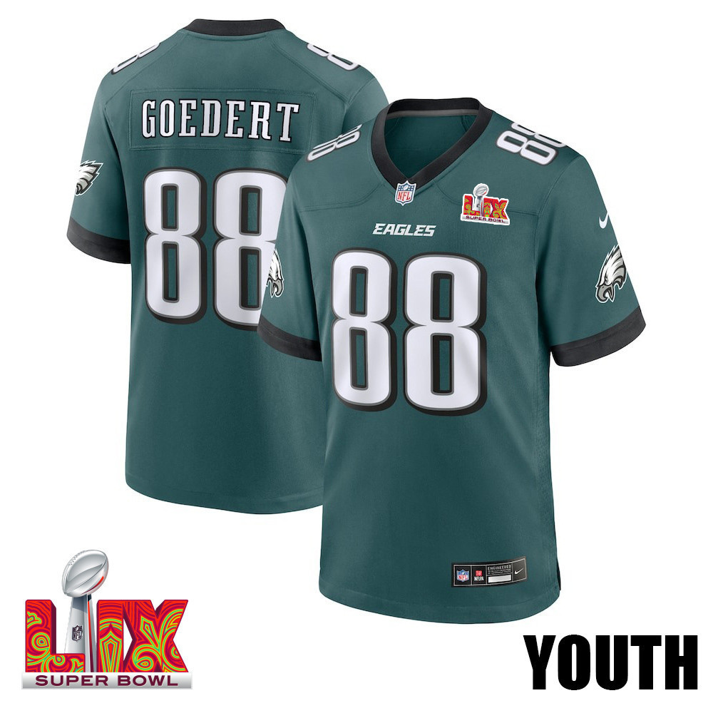 Dallas Goedert #88 Philadelphia Eagles Super Bowl LIX YOUTH Jersey - Midnight Green