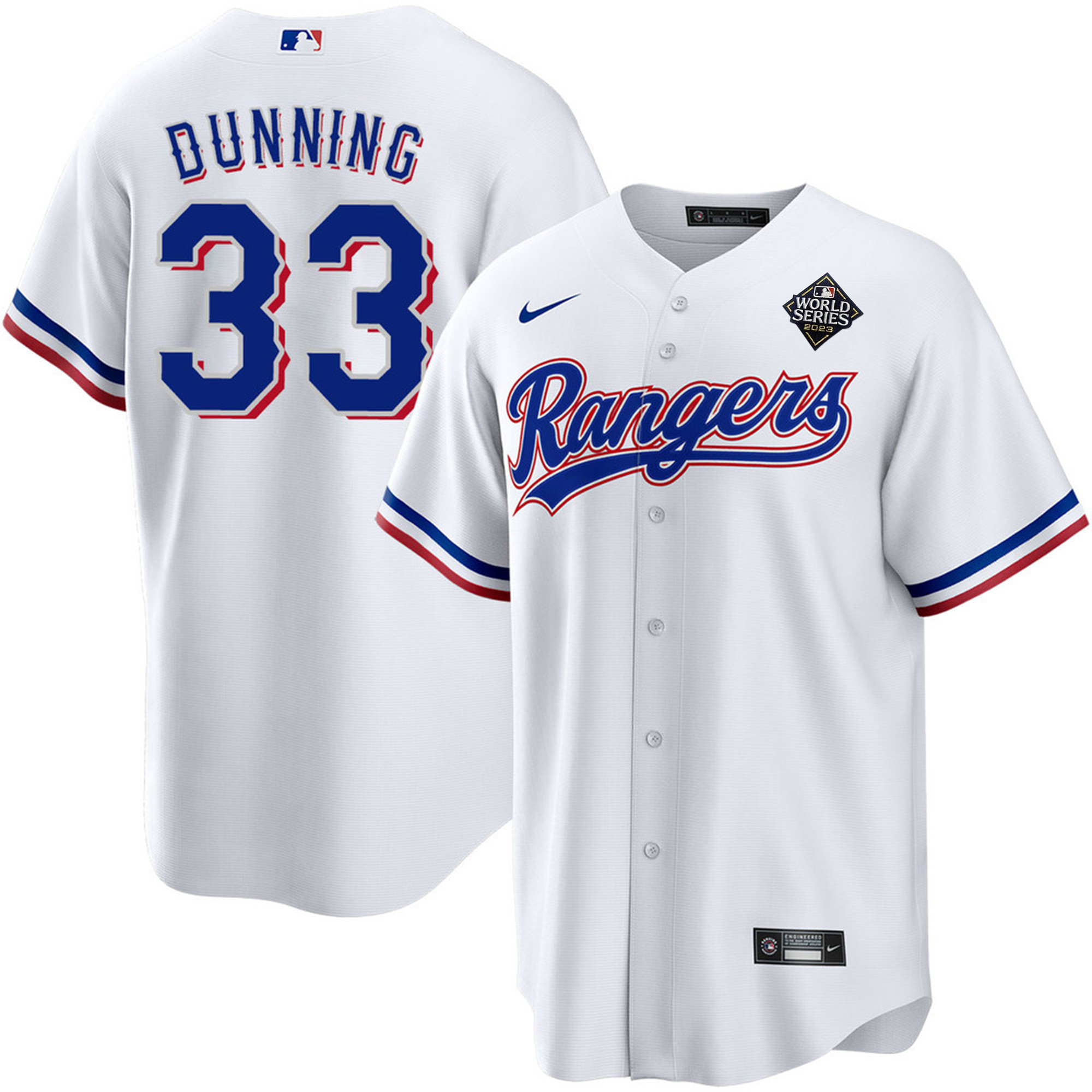 Dane Dunning 33 Texas Rangers 2023 World Series Stitched Baseball Jersey - White