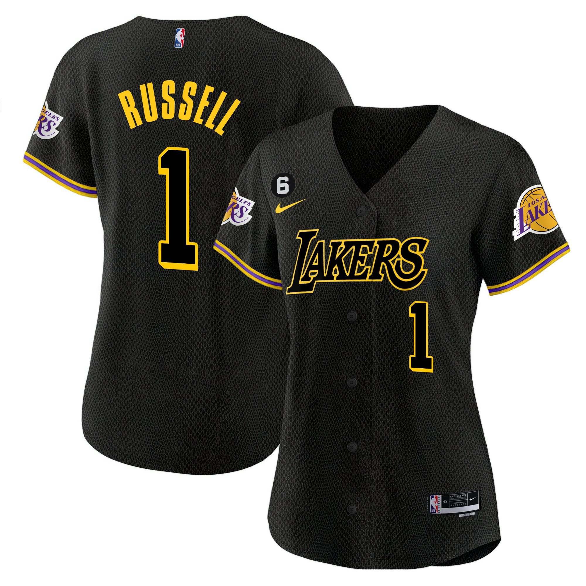 D'Angelo Russell 1 Los Angeles Lakers Baseball Jersey - Black Mamba