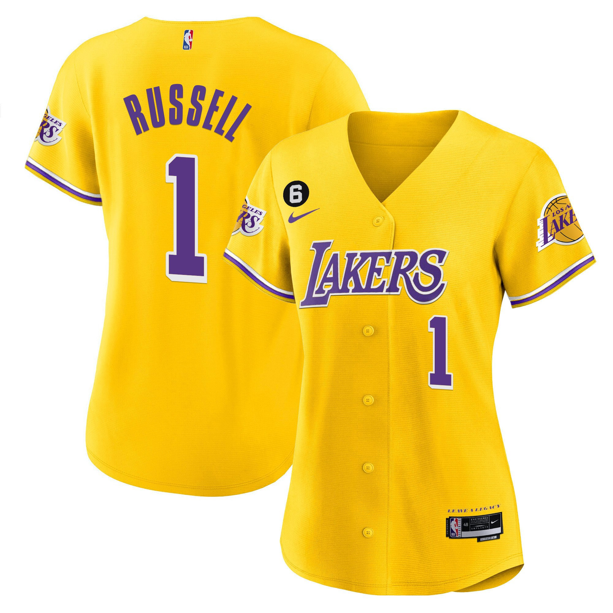 D'Angelo Russell 1 Los Angeles Lakers Baseball Jersey - Gold