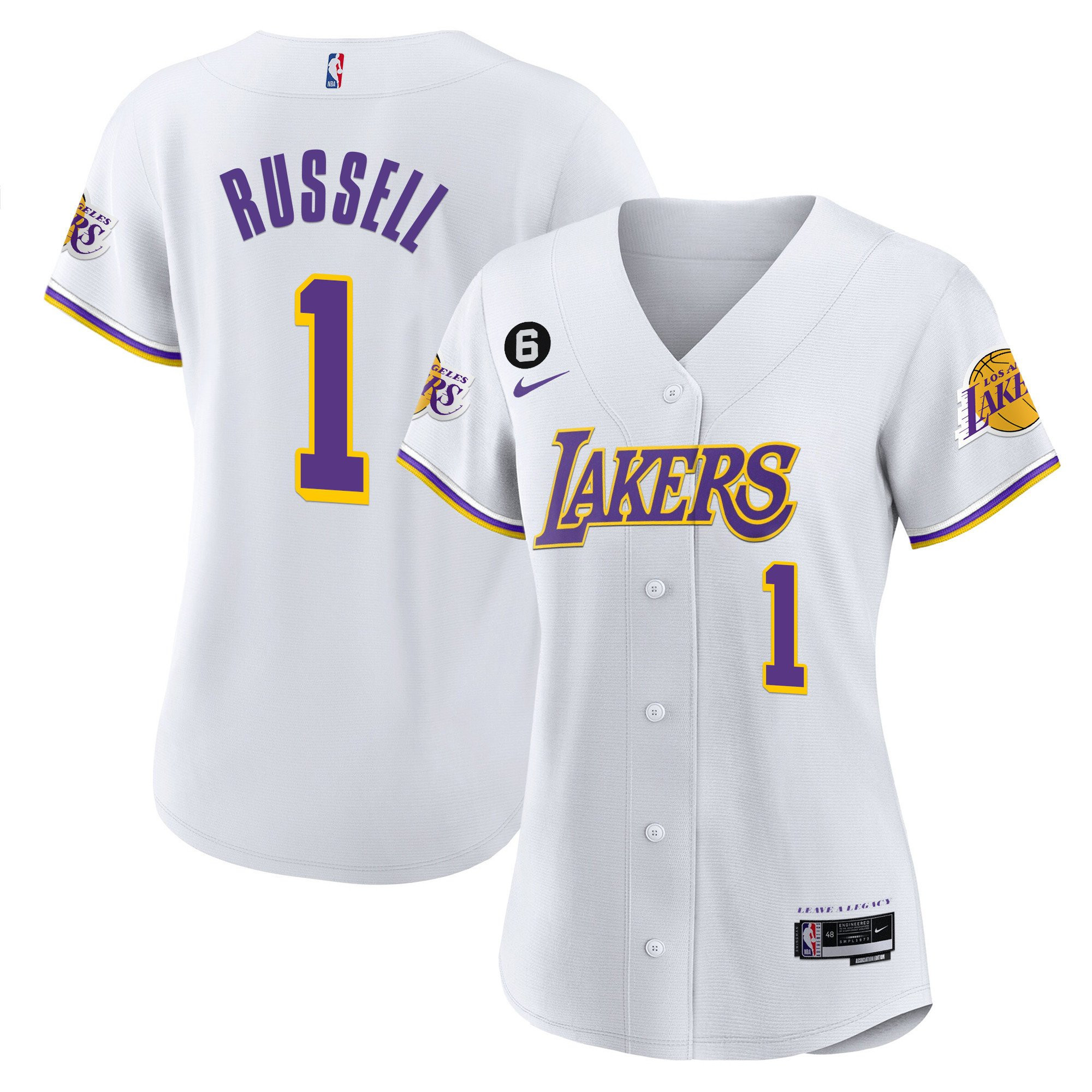 D'Angelo Russell 1 Los Angeles Lakers Baseball Jersey - White