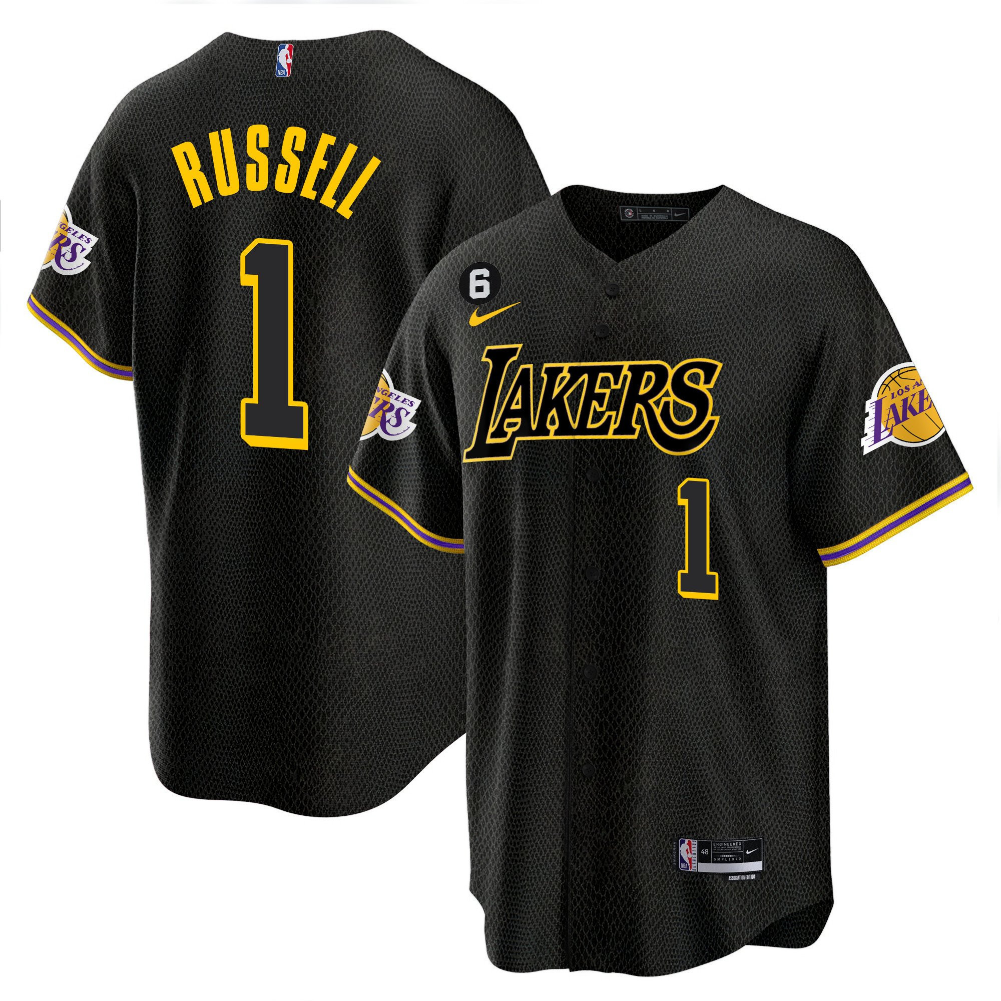D'Angelo Russell 1 Los Angeles Lakers Baseball Men Jersey - Black Mamba