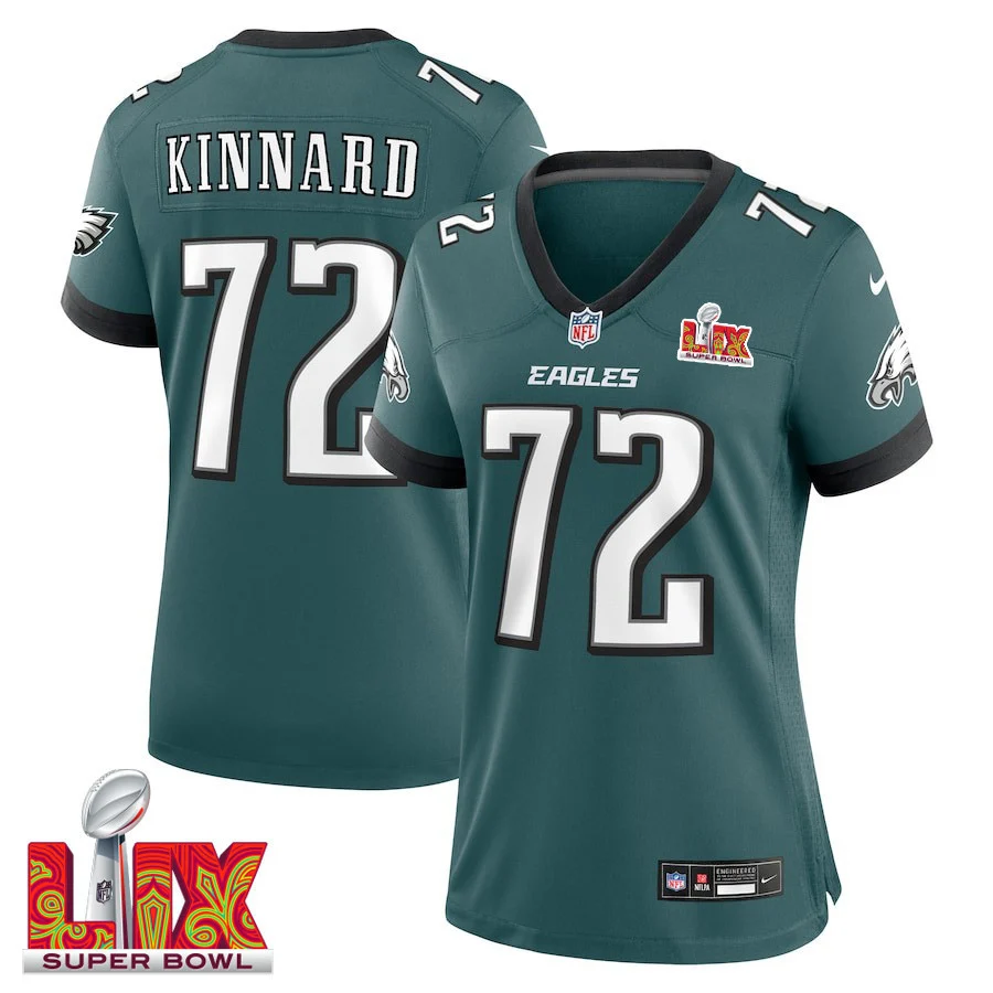 Darian Kinnard #72 Philadelphia Eagles Super Bowl LIX Women's Jersey - Midnight Green