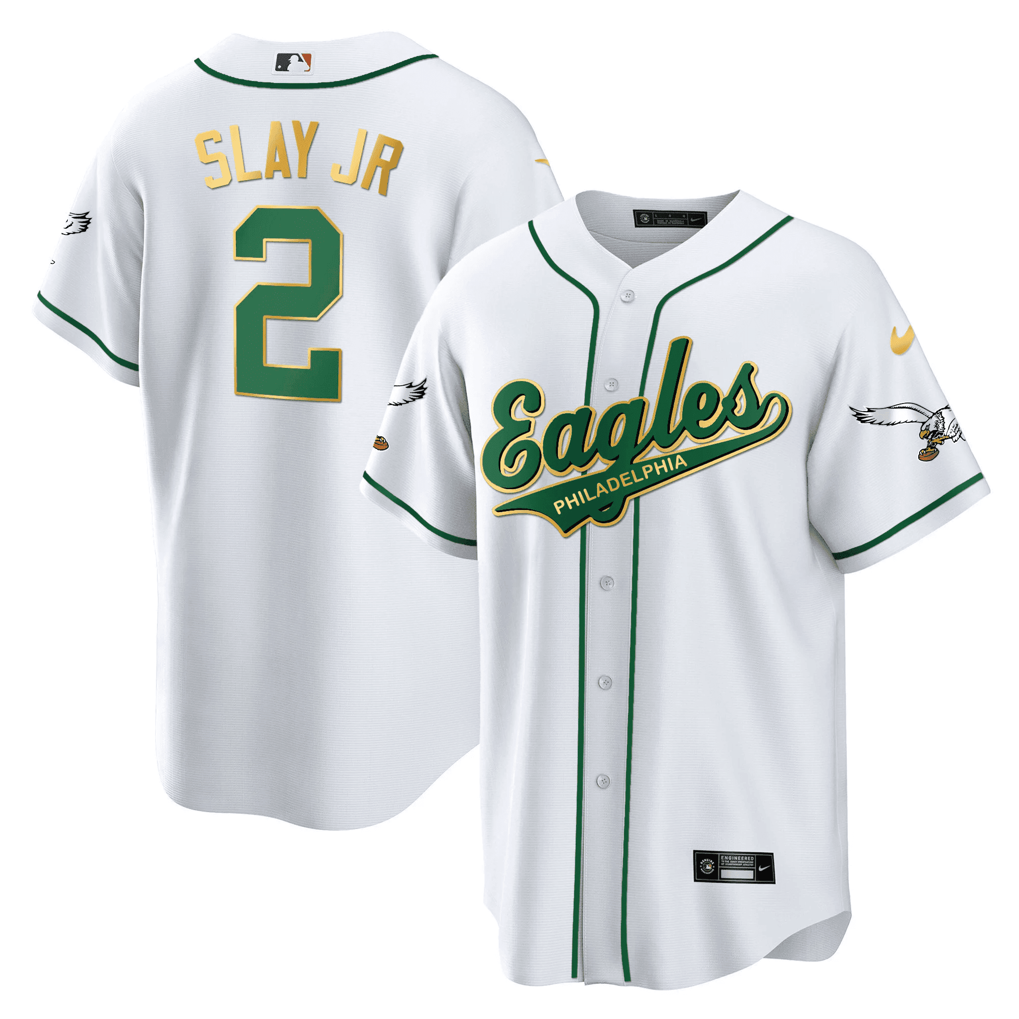 Darius Slay Jr 2 Philadelphia Eagles Baseball Men Jersey - White Gold Trim