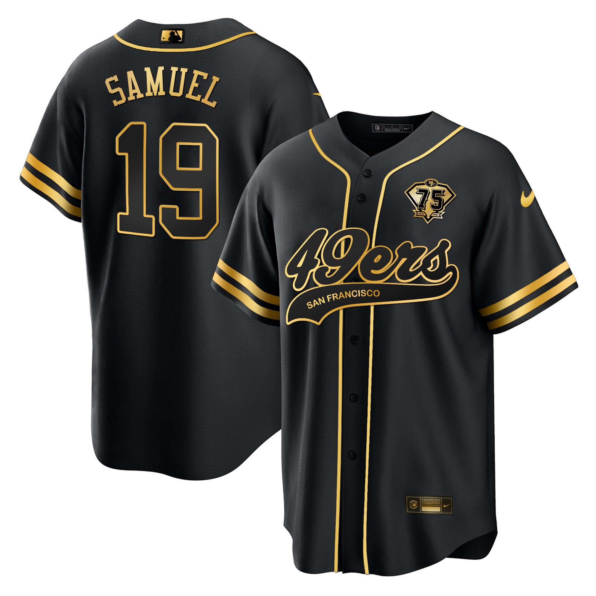 Deebo Samuel 19 San Francisco 49ers Baseball Men Jersey - Black Gold
