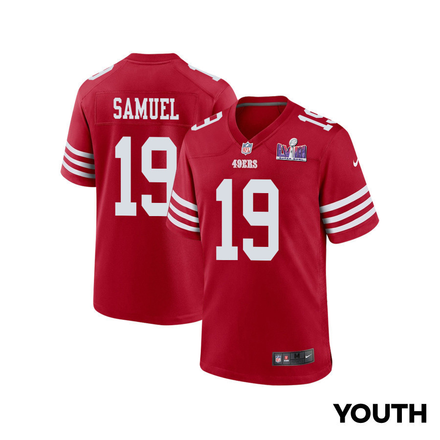 Deebo Samuel 19 San Francisco 49ers Super Bowl LVIII Patch Game YOUTH Jersey - Scarlet