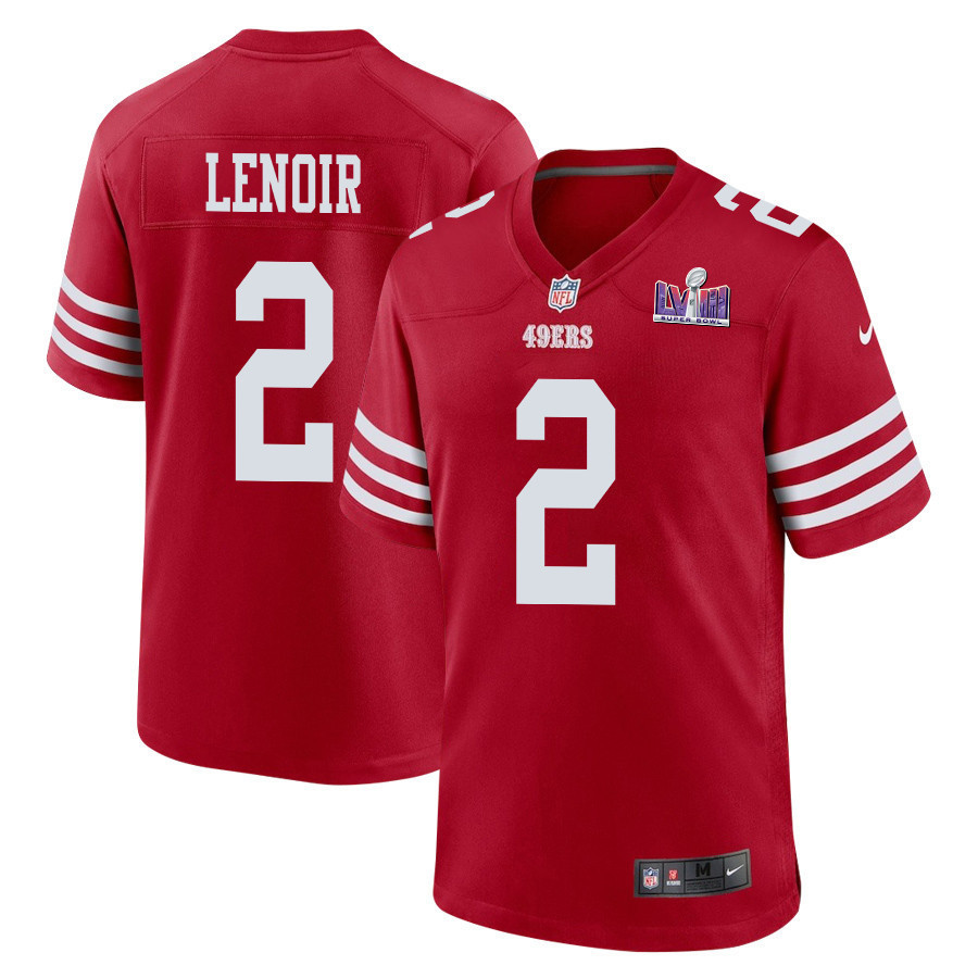 Deommodore Lenoir 2 San Francisco 49ers Super Bowl LVIII Patch Game Men Jersey - Scarlet