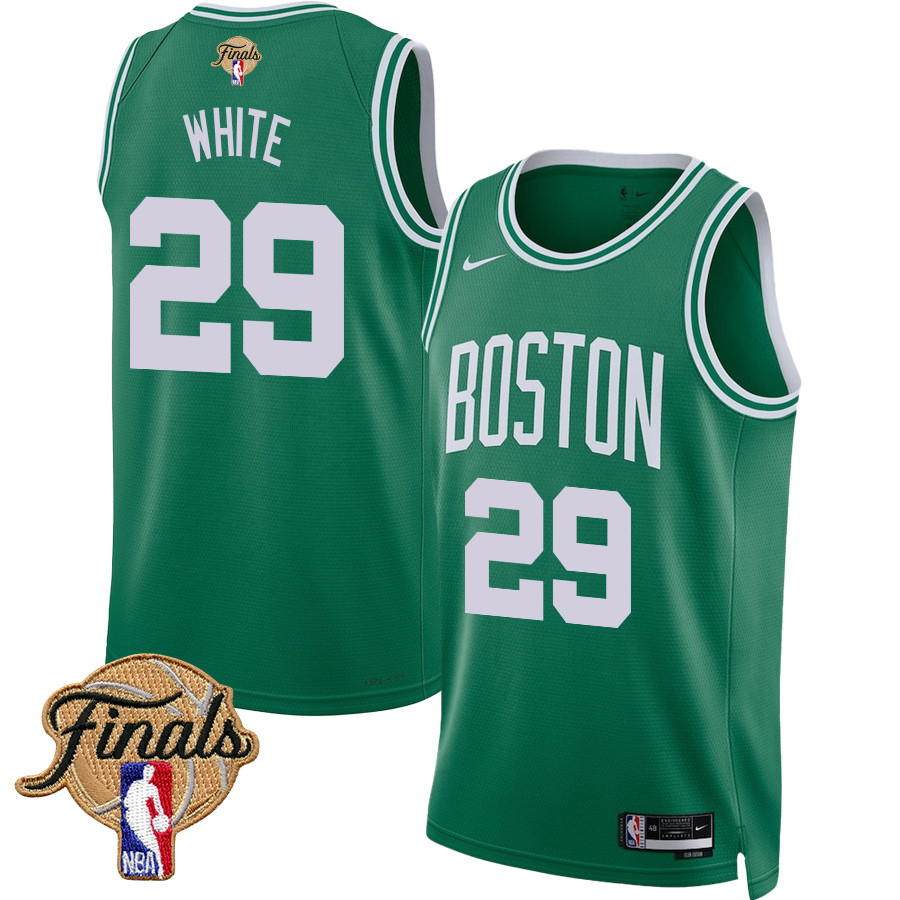Derrick White 29 Boston Celtics 2024 FINALS PATCH Icon Edition Jersey - Kelly Green