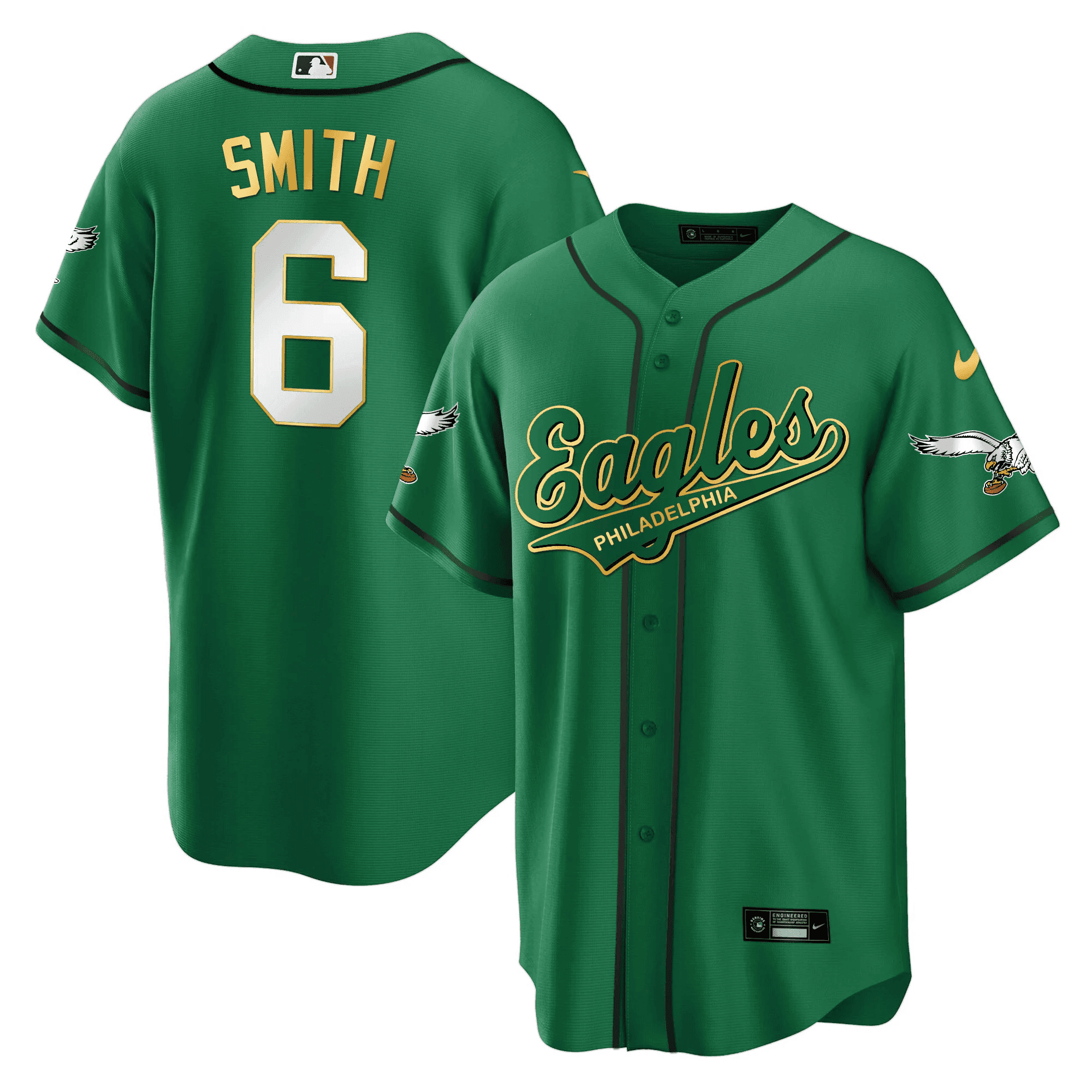 DeVonta Smith 6 Philadelphia Eagles Baseball Men Jersey - Kelly Gold Trim