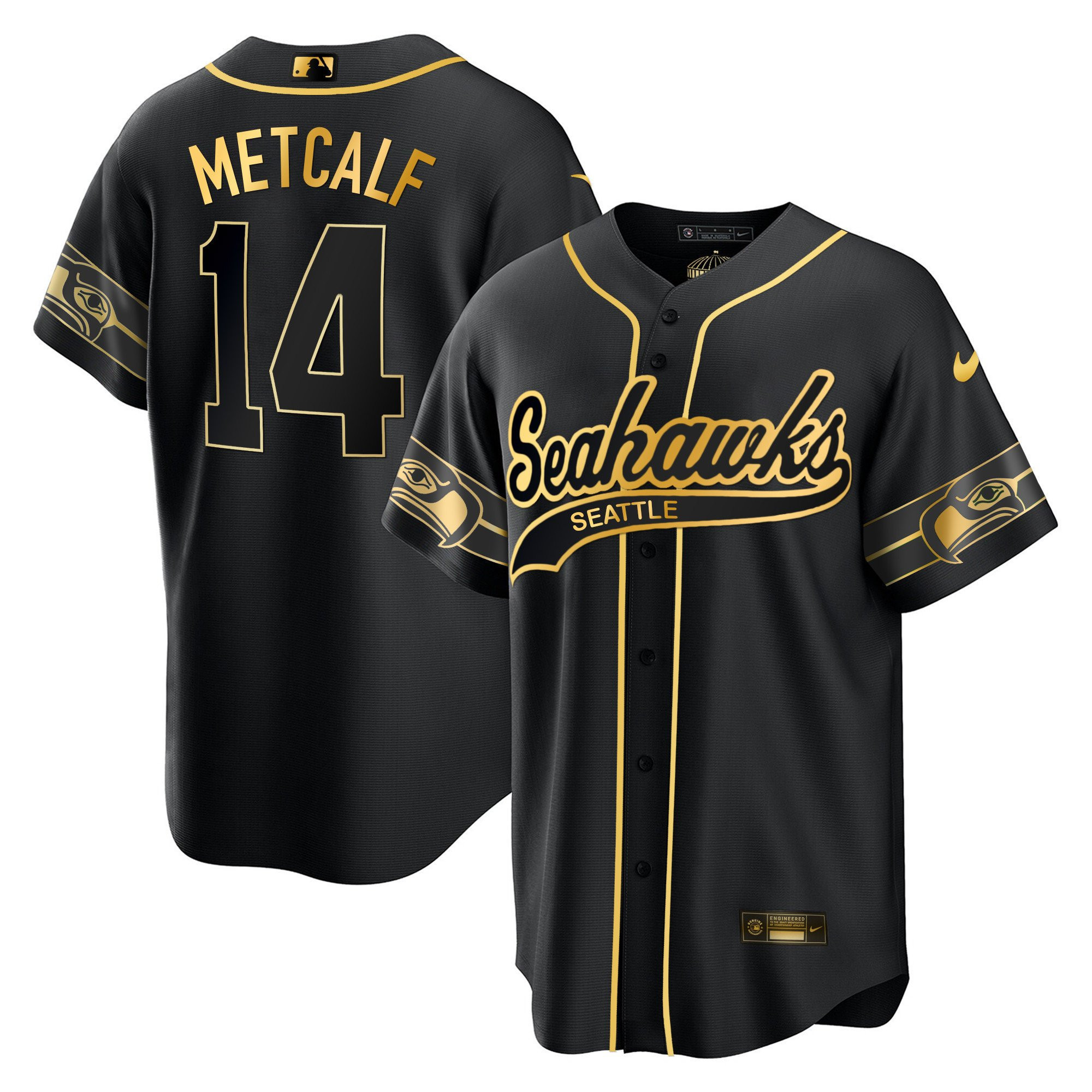 DK Metcalf 14 Seattle Seahawks Throwback Men Jersey - Black Gold