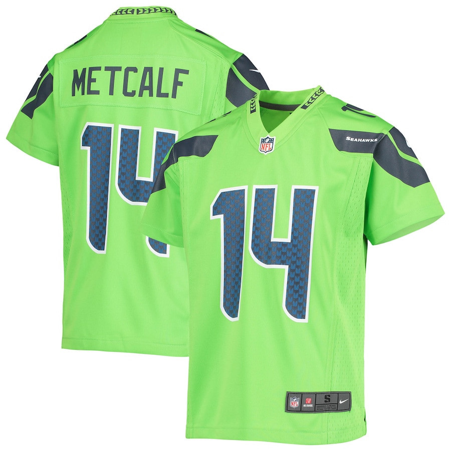 DK Metcalf 14 Seattle Seahawks YOUTH Game Jersey - Neon Green