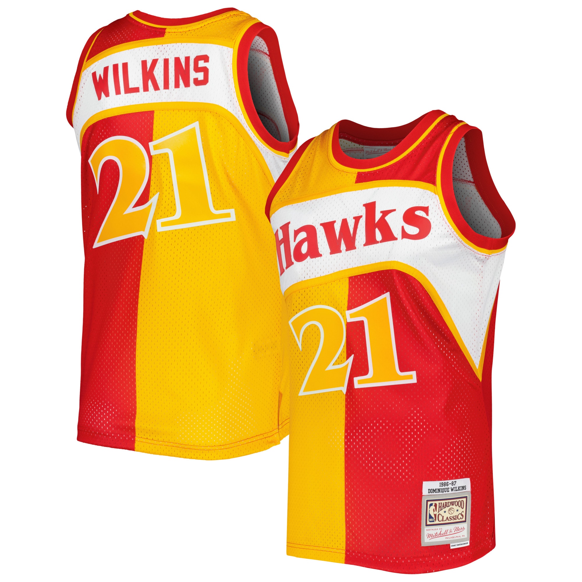Dominique Wilkins Atlanta Hawks Mitchell & Ness Hardwood Classics 1986\/87 Split Swingman Jersey - Yellow\/Red