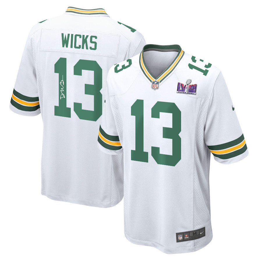 Dontayvion Wicks 13 Signed Green Bay Packers Super Bowl LVIII Game Men Jersey - White