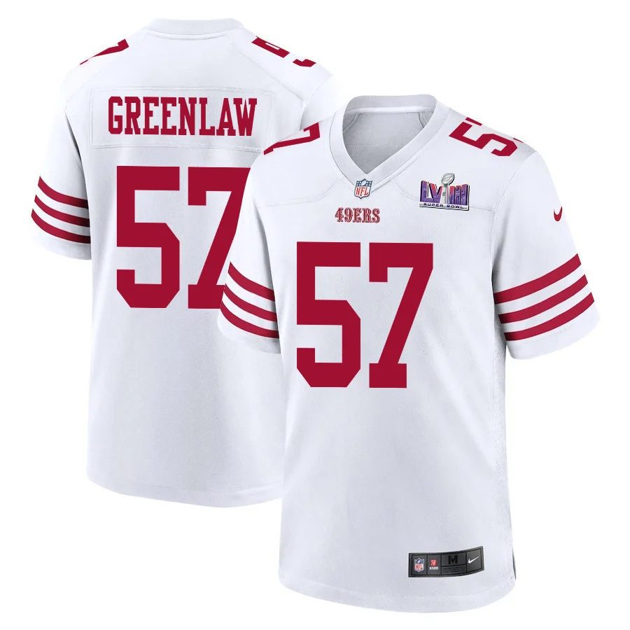 Dre Greenlaw 57 San Francisco 49ers Super Bowl LVIII Patch Game Men Jersey - White