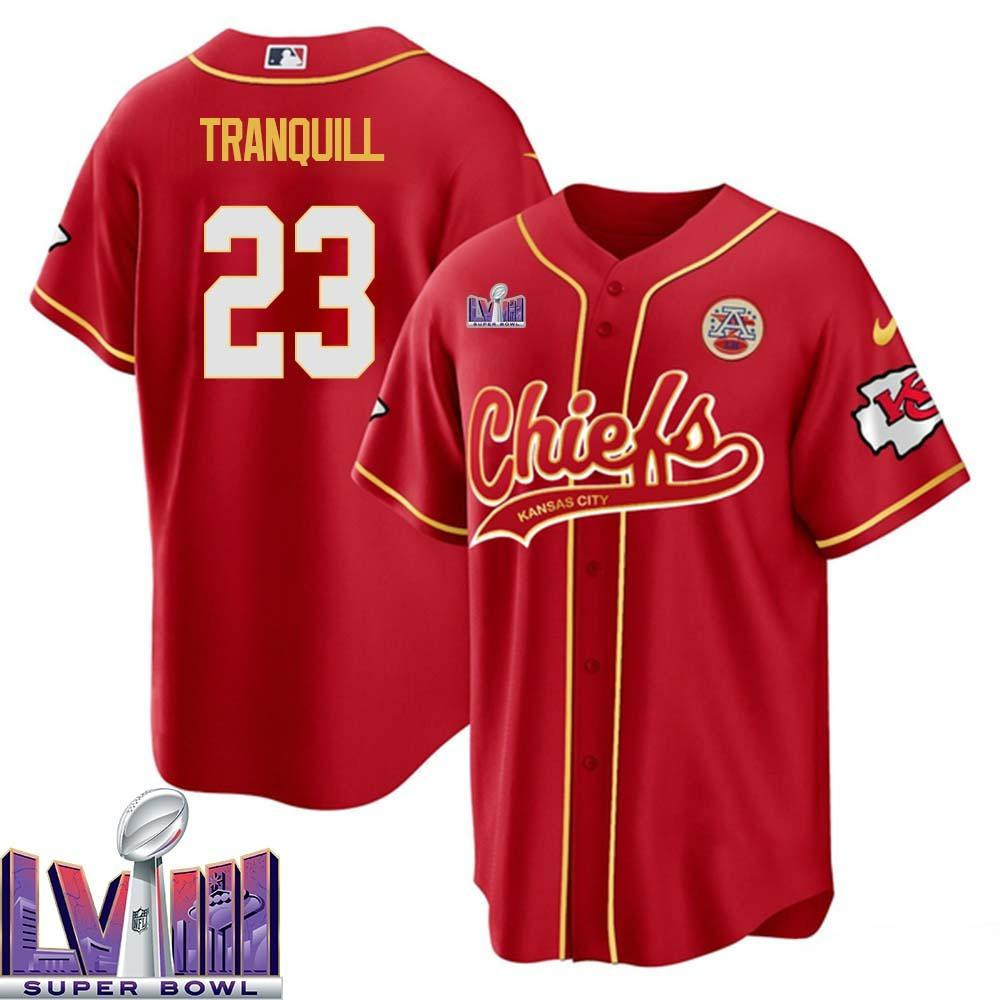 Drue Tranquill 23 Kansas City Chiefs Super Bowl LVIII Baseball Men Jersey - Red