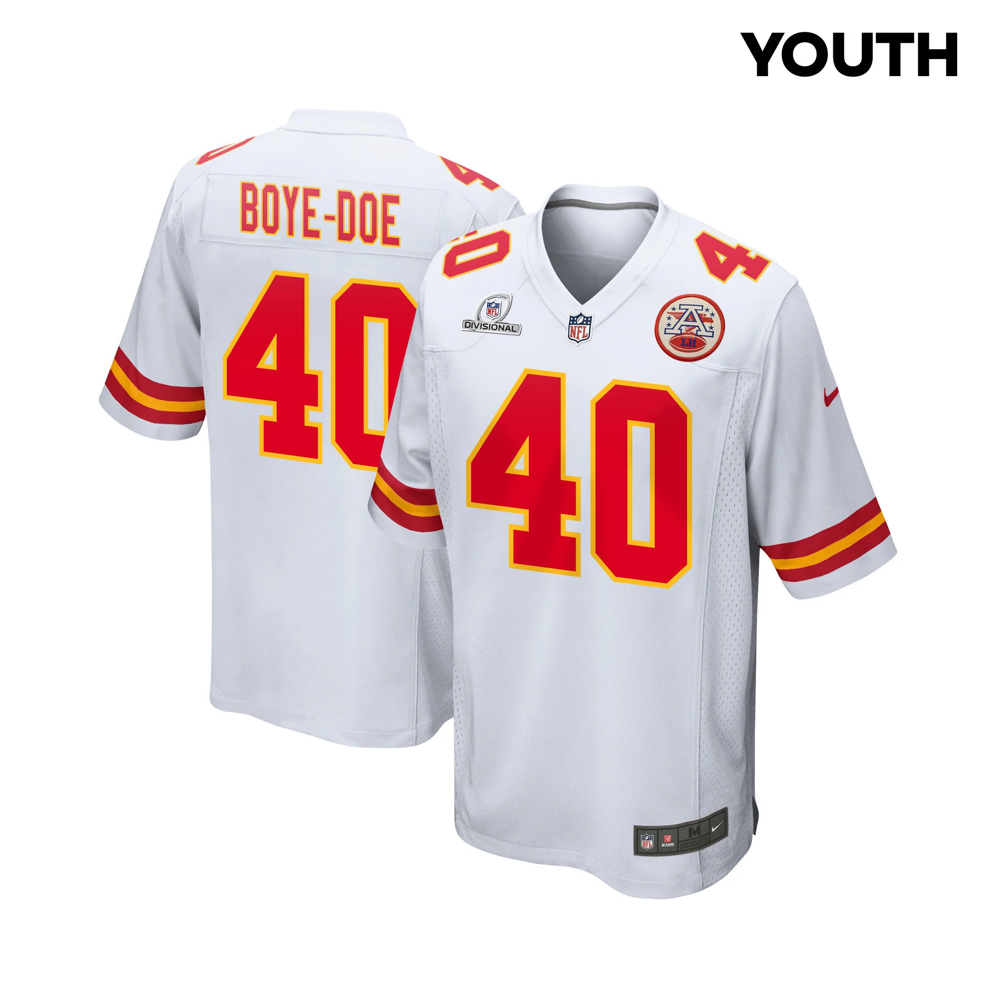 Ekow Boye-Doe 40 Kansas City Chiefs Super Bowl LVIII Patch Game YOUTH Jersey - White