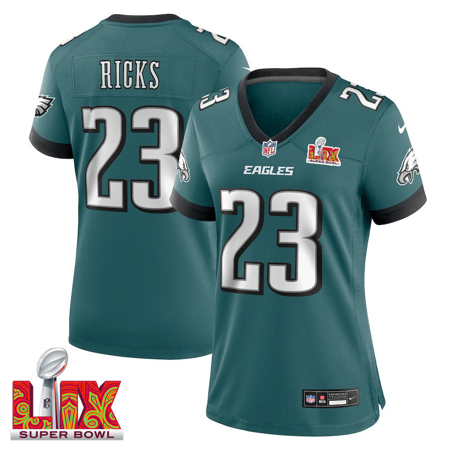 Eli Ricks #23 Philadelphia Eagles Super Bowl LIX Women's Jersey - Midnight Green