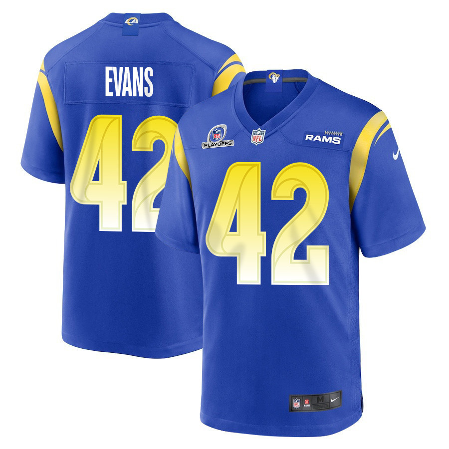 Ethan Evans 42 Los Angeles Rams 2023 Playoffs Patch Game Men Jersey - Royal
