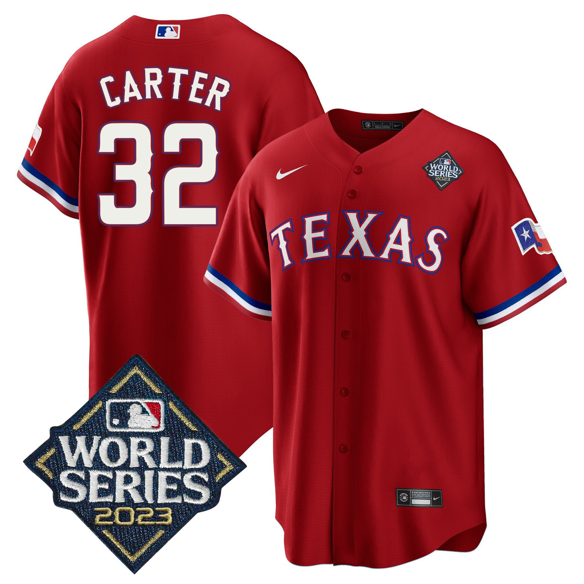 Evan Carter 32 Texas Rangers 2023 World Series Stitched Baseball Jersey - Red