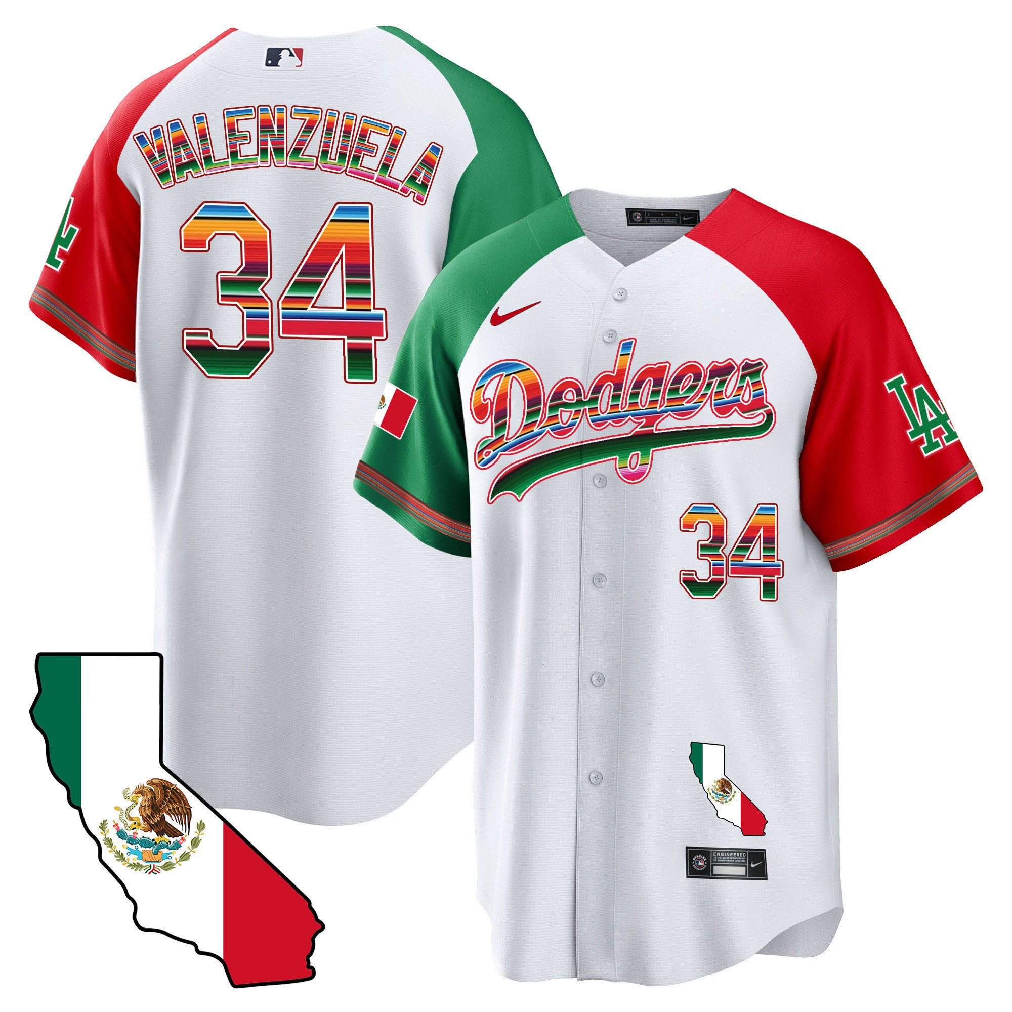 Fernando Valenzuela 34 Los Angeles Dodgers Mexico California Map Baseball Men Jersey - Alternate