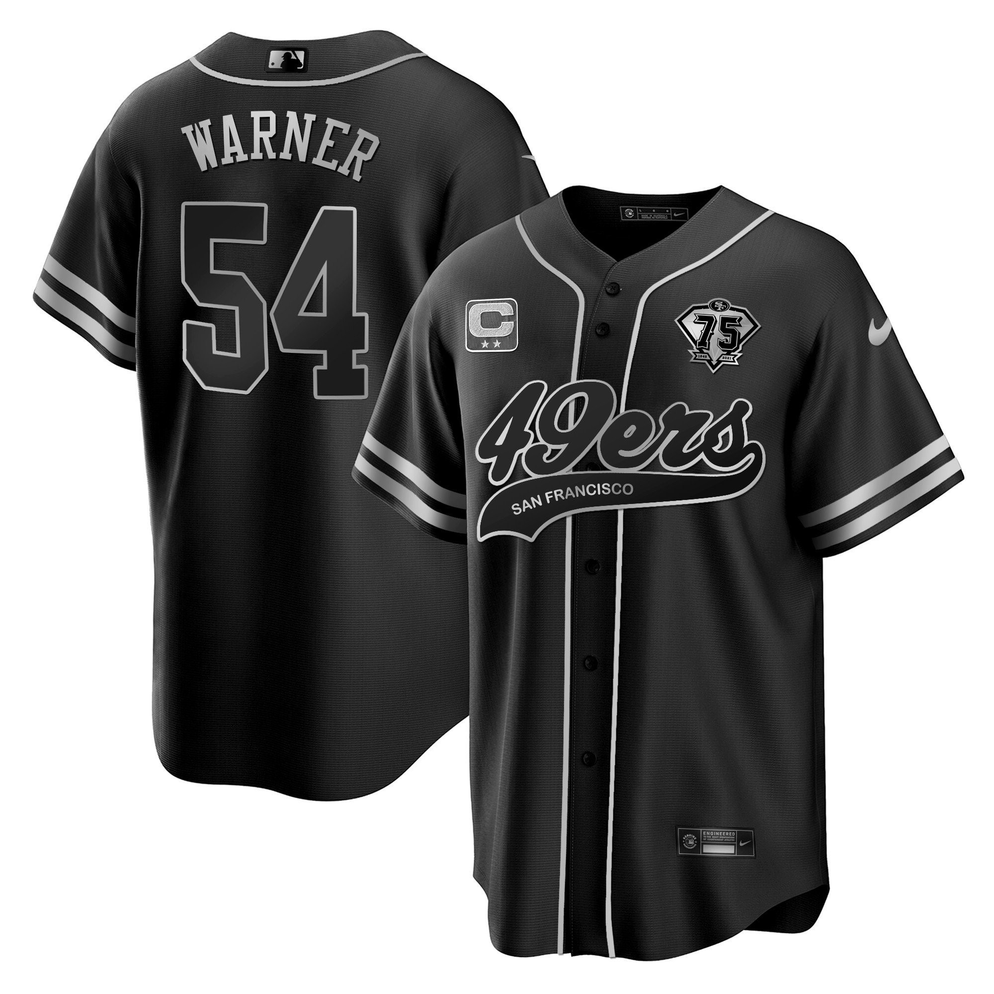 Fred Warner 54 San Francisco 49ers Baseball Men Jersey - Black Silver