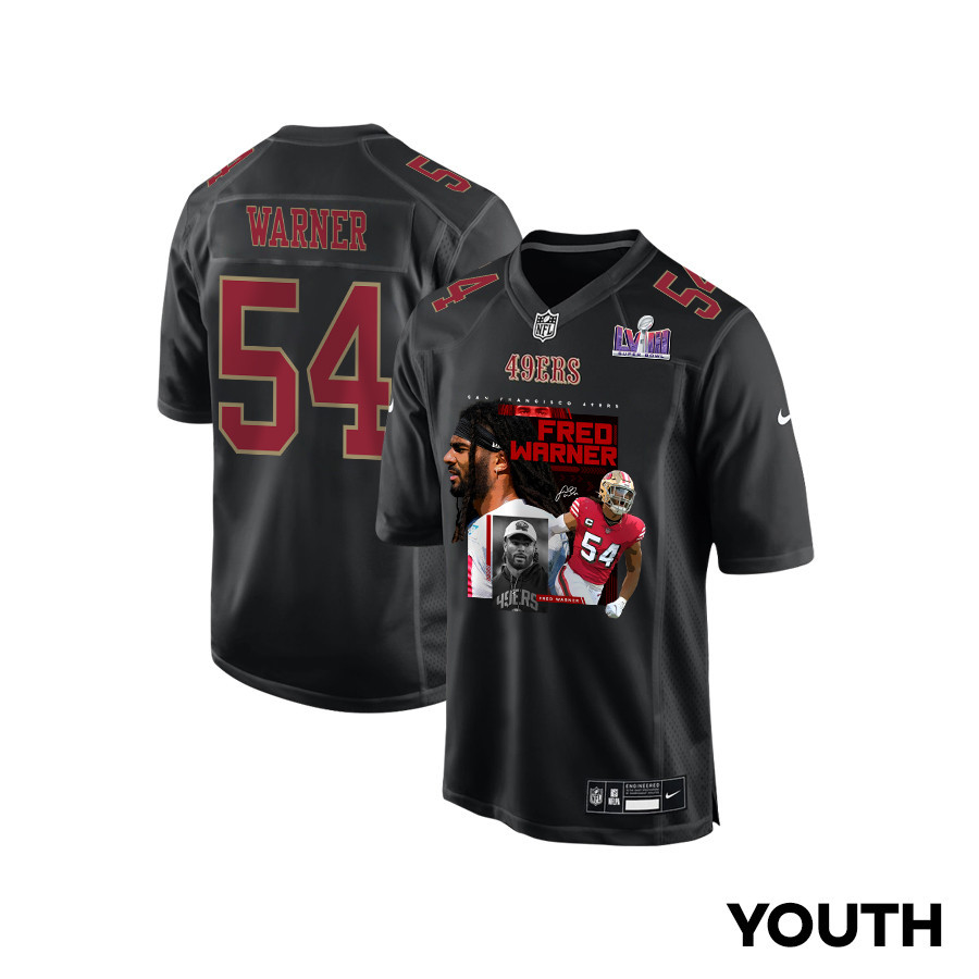 Fred Warner 54 San Francisco 49ers The Fredator Signed Fashion Game YOUTH Jersey - Carbon Black
