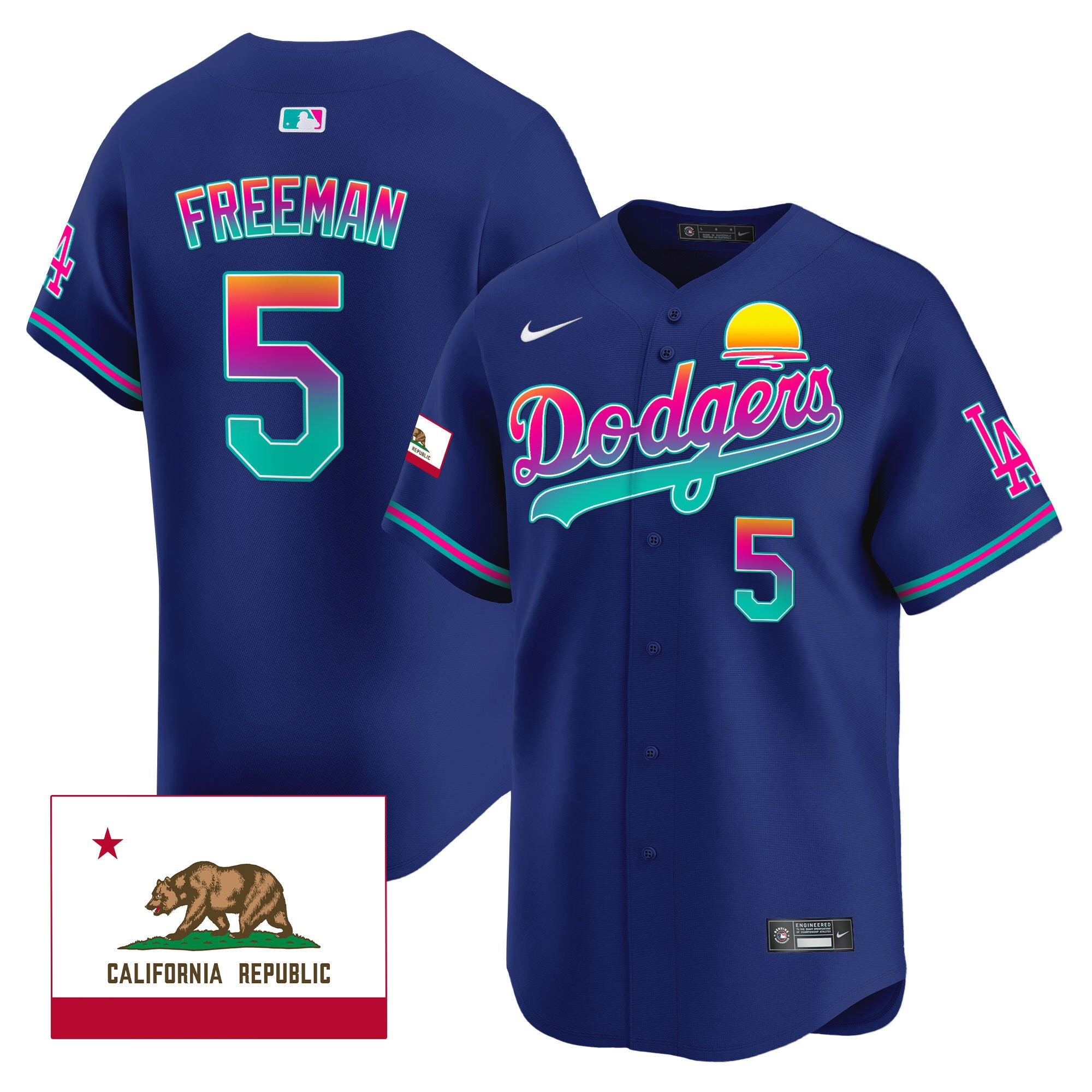 Freddie Freeman 5 Los Angeles Dodgers 2024 Los Angeles City Style California Republic Patch Men Jersey - Royal