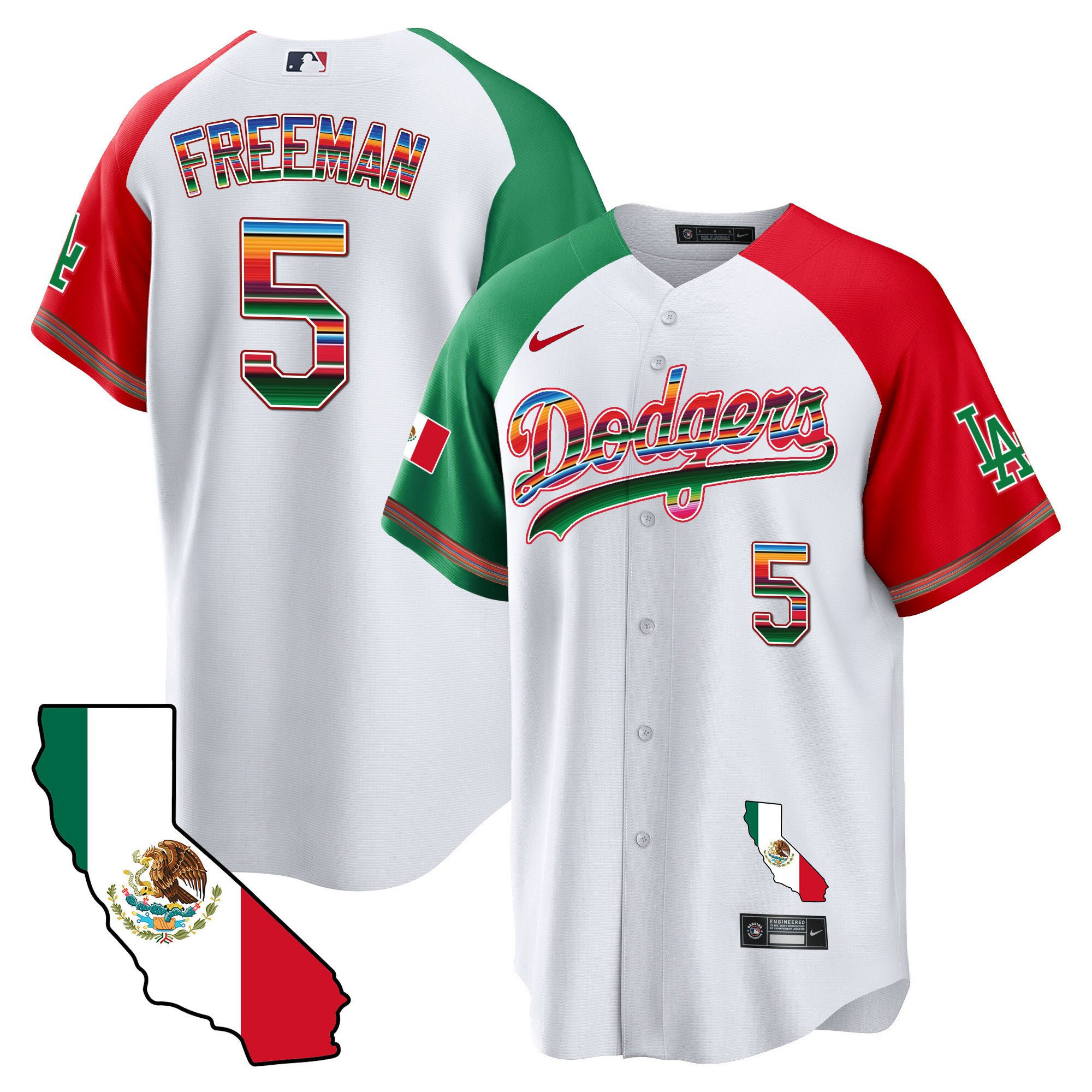 Freddie Freeman 5 Los Angeles Dodgers Mexico California Map Baseball Men Jersey - Alternate