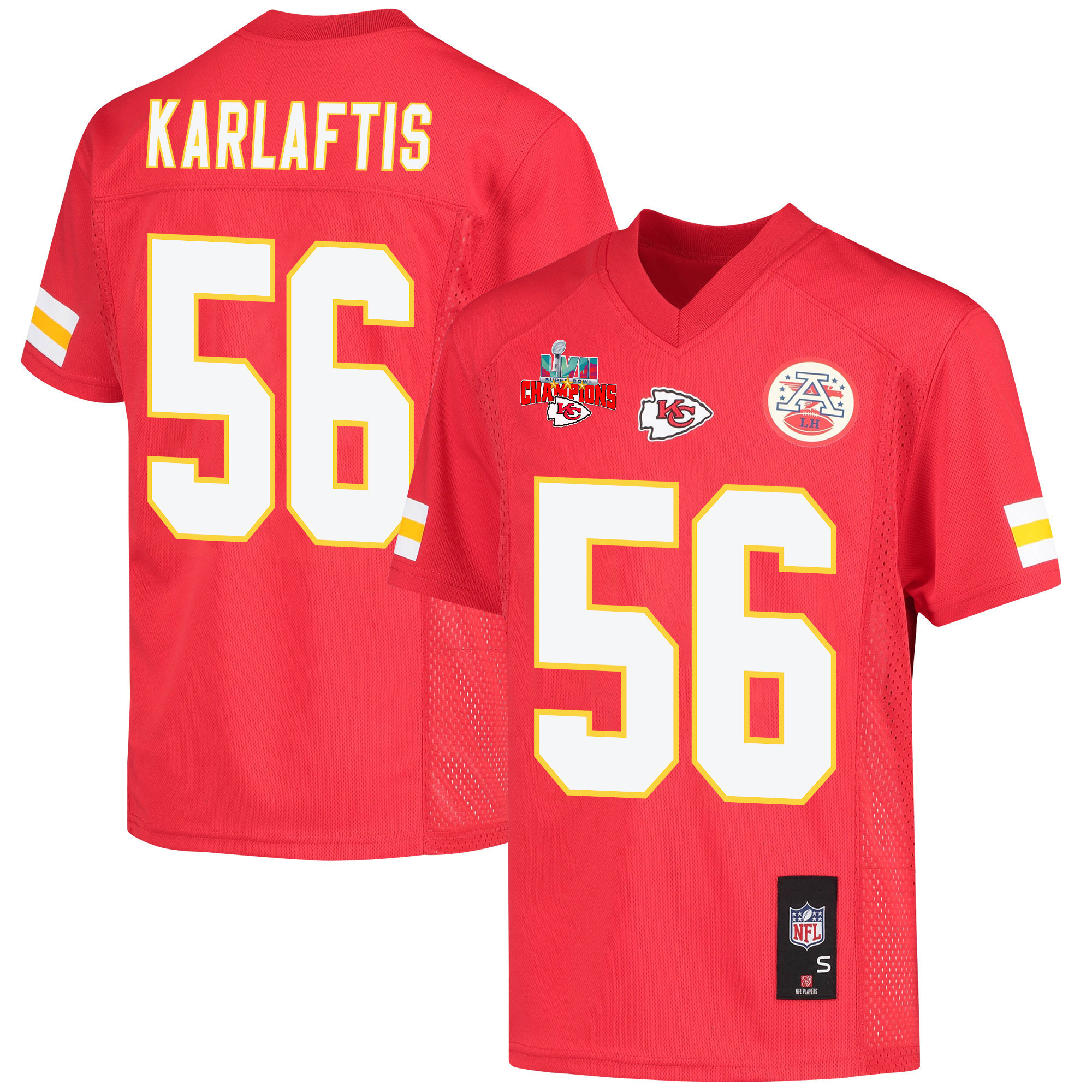 George Karlaftis 56 Kansas City Chiefs Super Bowl LVII Champions 3 Stars Youth Game Jersey - Red