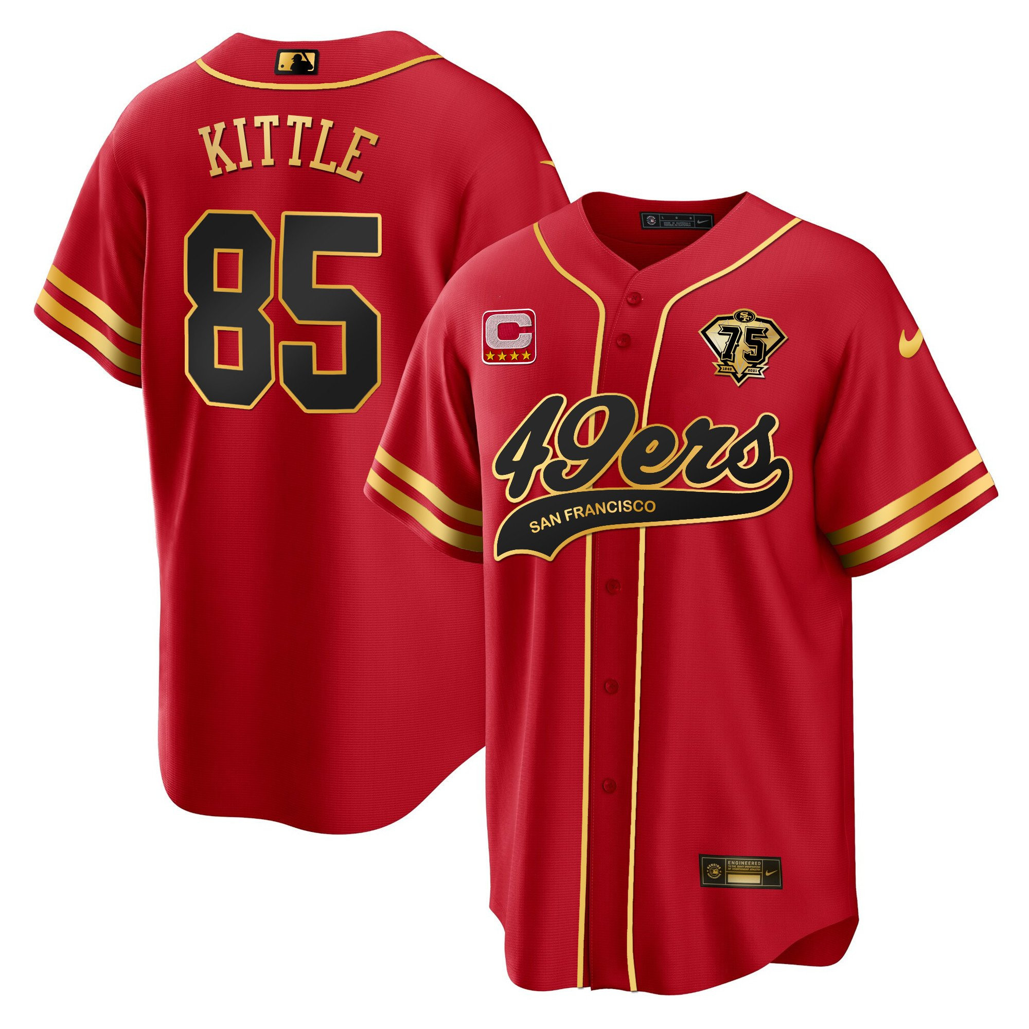 George Kittle 85 San Francisco 49ers Baseball Men Jersey - Black Red
