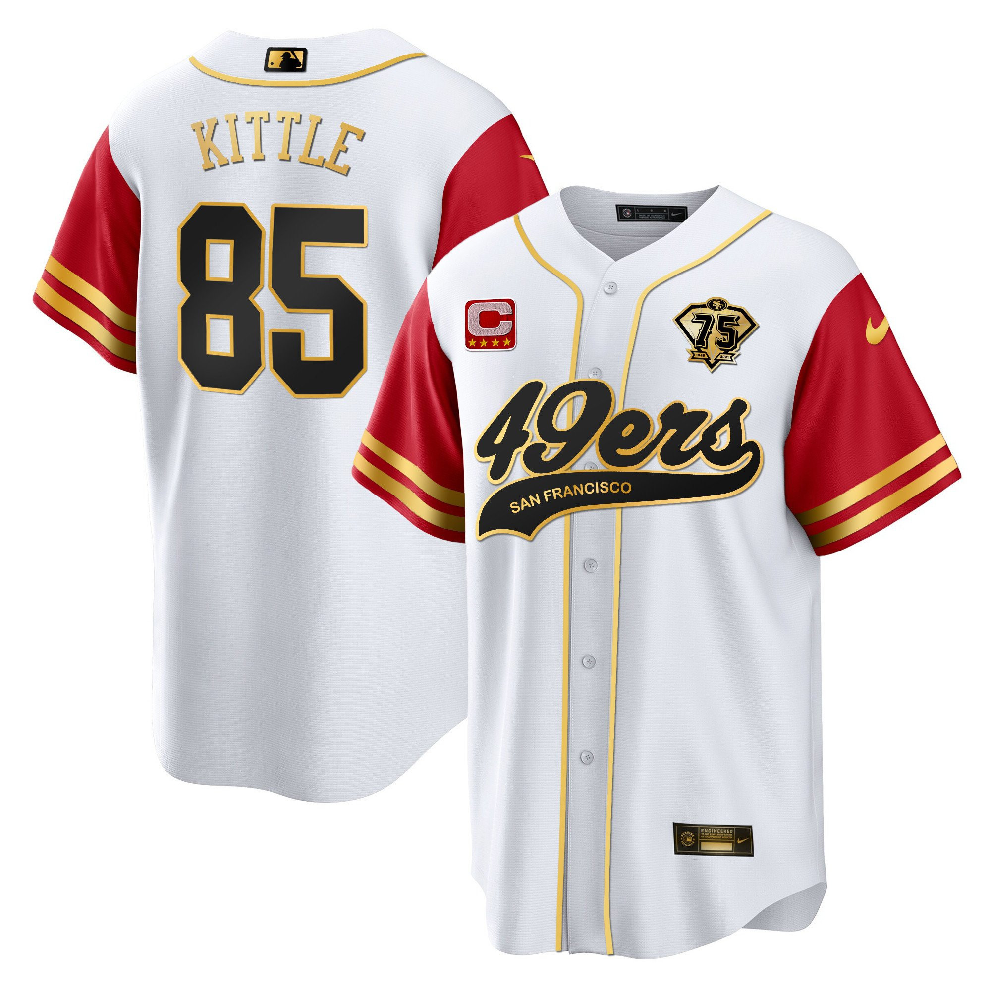 George Kittle 85 San Francisco 49ers Baseball Men Jersey - Color Sleeve