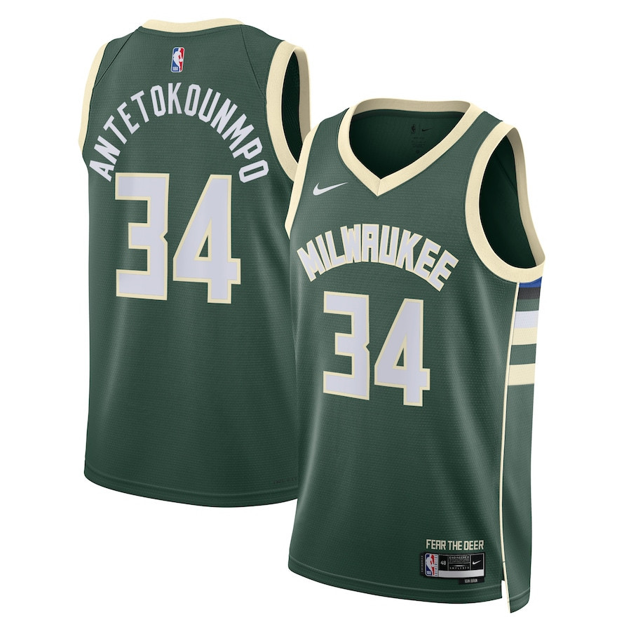 Giannis Antetokounmpo 34 Milwaukee Bucks Unisex Swingman Jersey - Icon Edition - Hunter Green