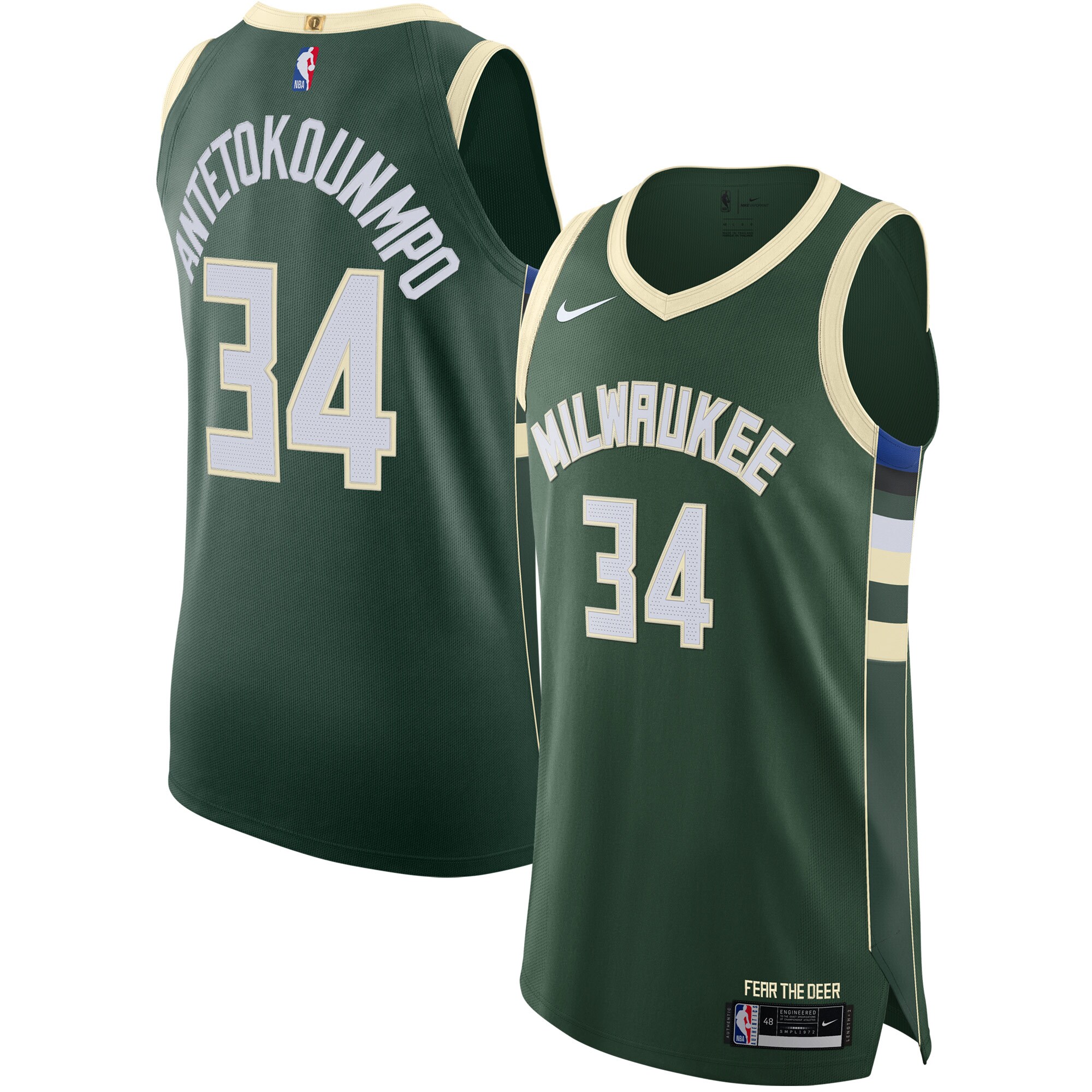 Giannis Antetokounmpo Milwaukee Bucks Authentic Jersey - Icon Edition - Hunter Green