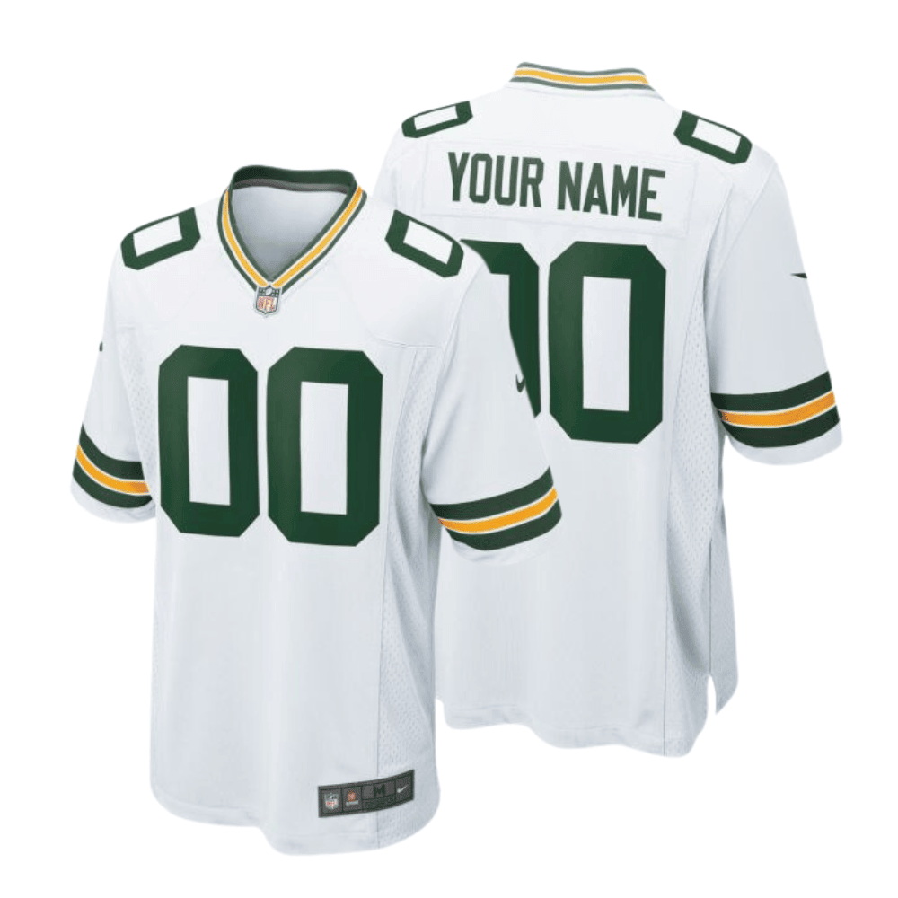 Green Bay Packers Custom Away Men Game Jersey - White