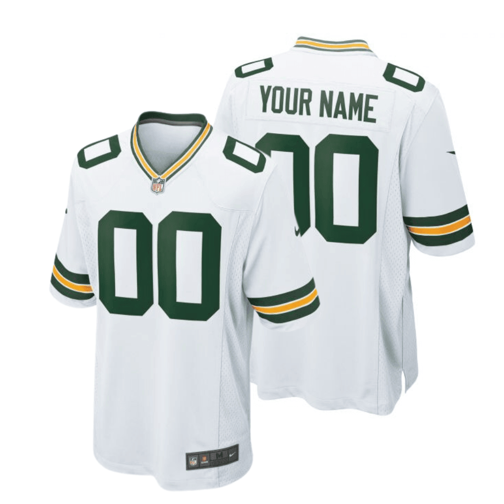 Green Bay Packers Custom YOUTH Away Game Jersey - White