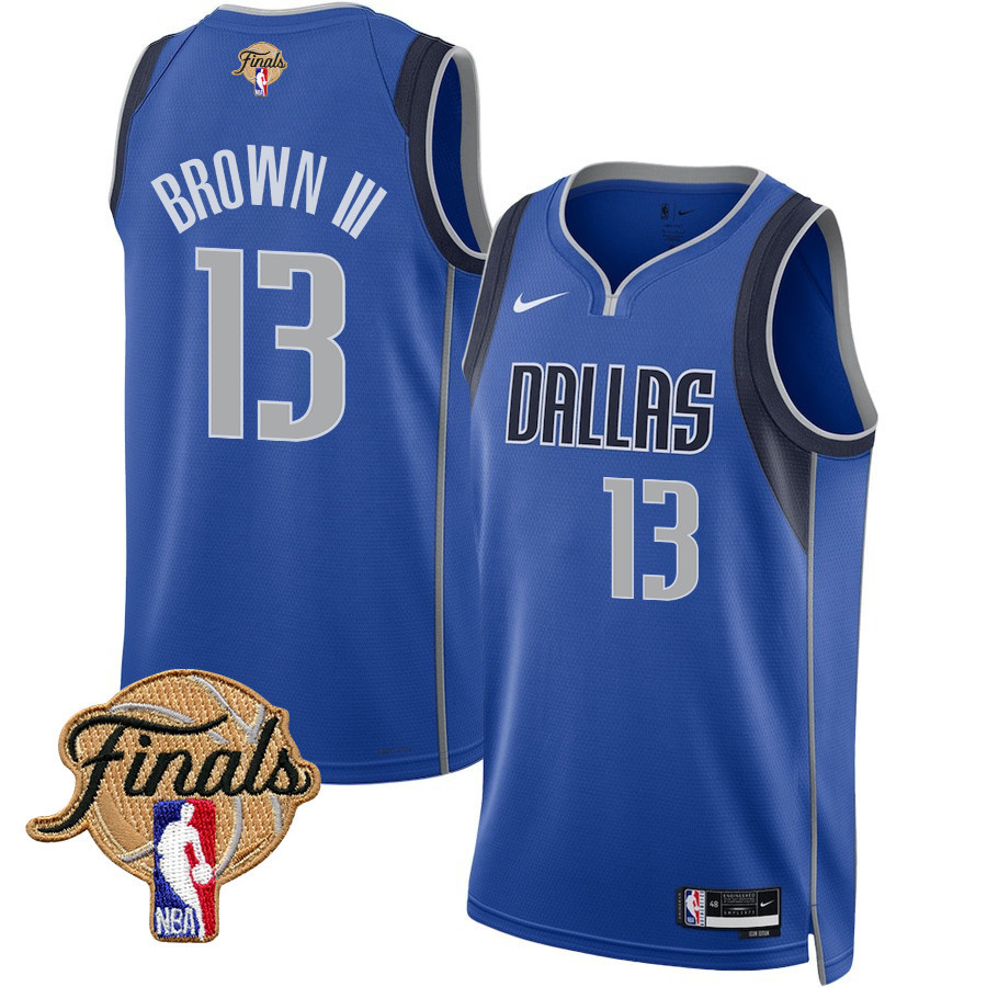 Greg Brown III 13 Dallas Mavericks 2024 FINALS PATCH Swingman Jersey - Icon Edition - Blue