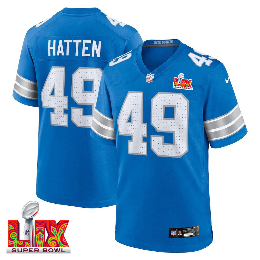 Hogan Hatten #49 Detroit Lions Super Bowl LIX Jersey - Men's - Blue