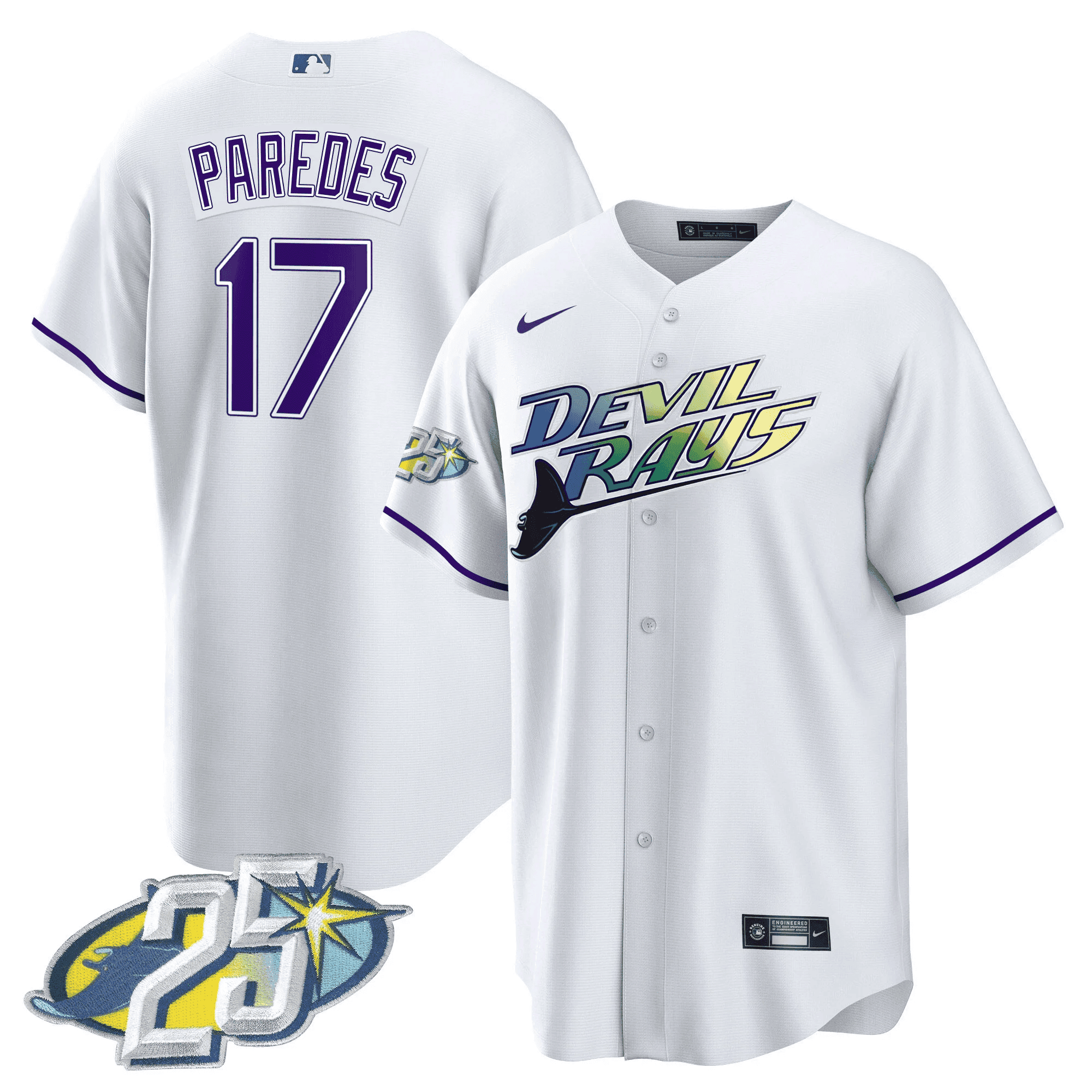 Isaac Paredes 17 Tampa Bay Rays 25th Anniversary Patch Men Jersey - White