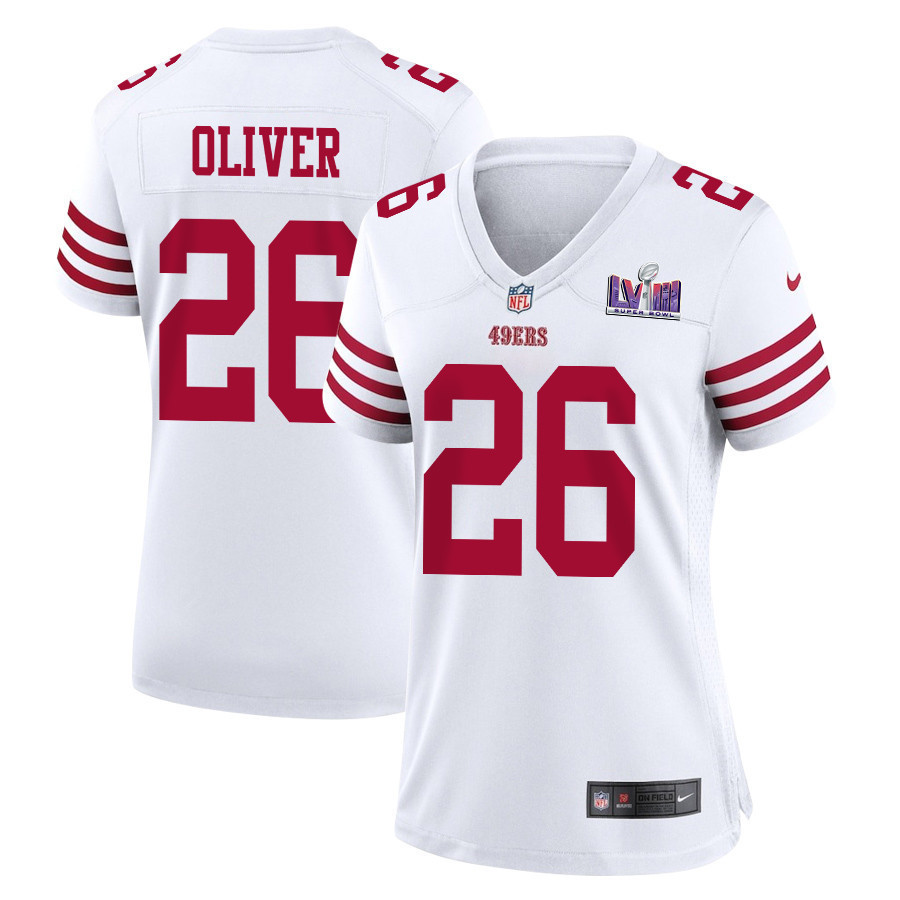 Isaiah Oliver 26 San Francisco 49ers Super Bowl LVIII Patch Game Women Jersey - White