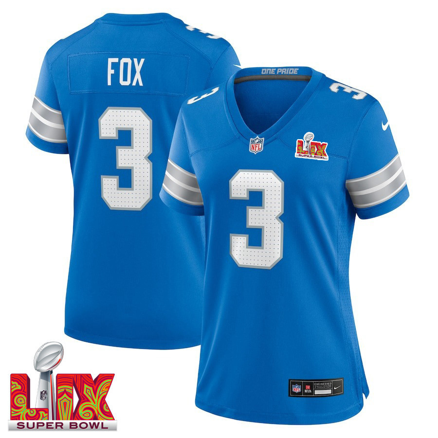 Jack Fox #3 Detroit Lions Super Bowl LIX Women's Jersey - Blue