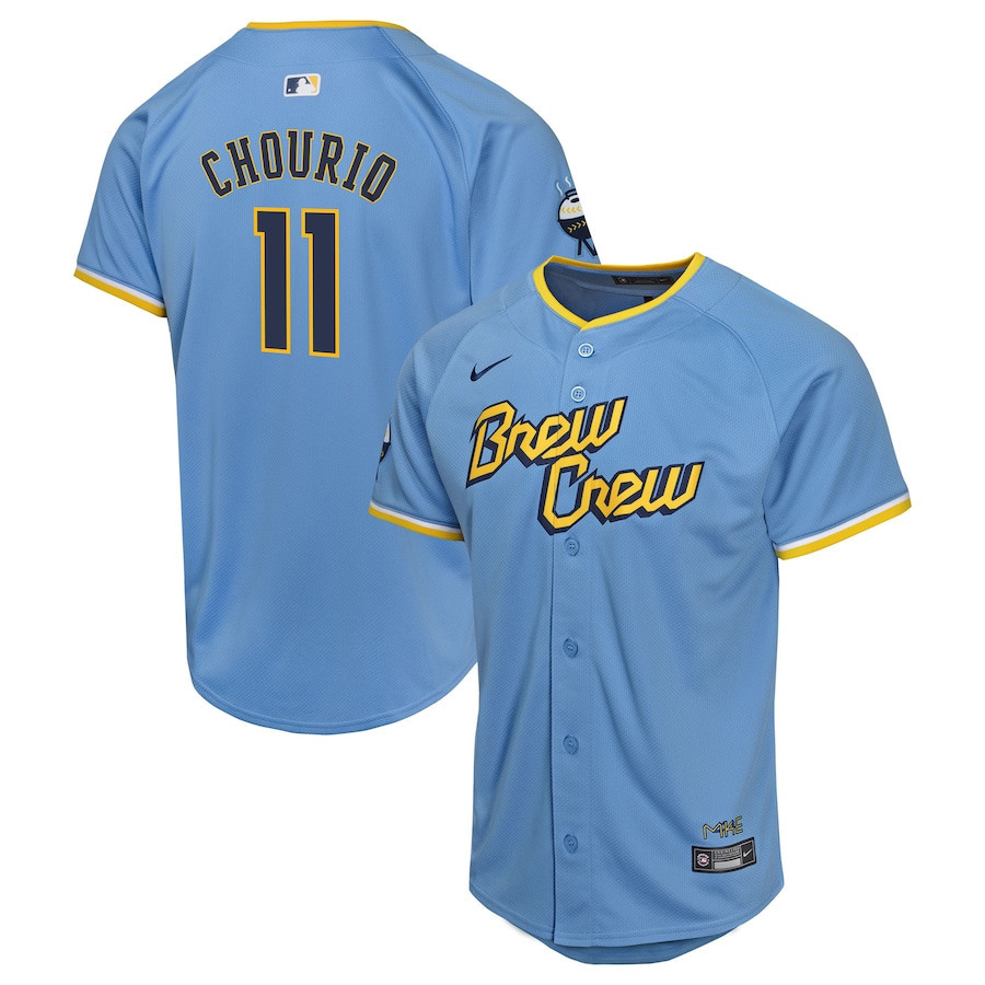 Jackson Chourio 11 Milwaukee Brewers 2024 City Connect Limited YOUTH Jersey - Powder Blue