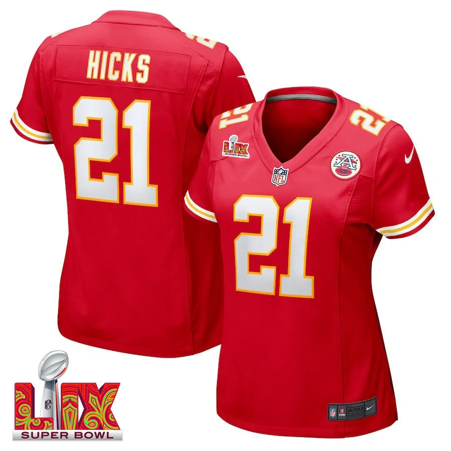 Jaden Hicks #21 Kansas City Chiefs Super Bowl LIX Women's Jersey - Red