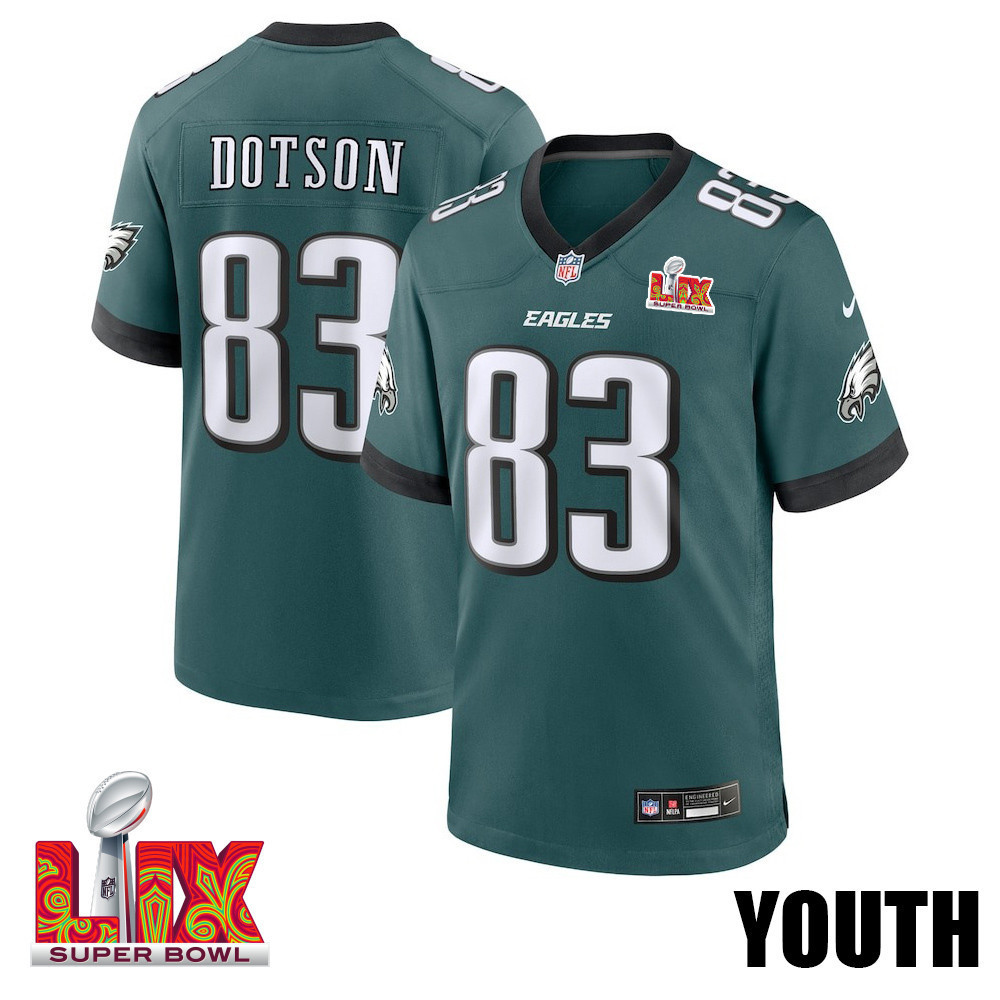 Jahan Dotson #83 Philadelphia Eagles Super Bowl LIX YOUTH Jersey - Midnight Green
