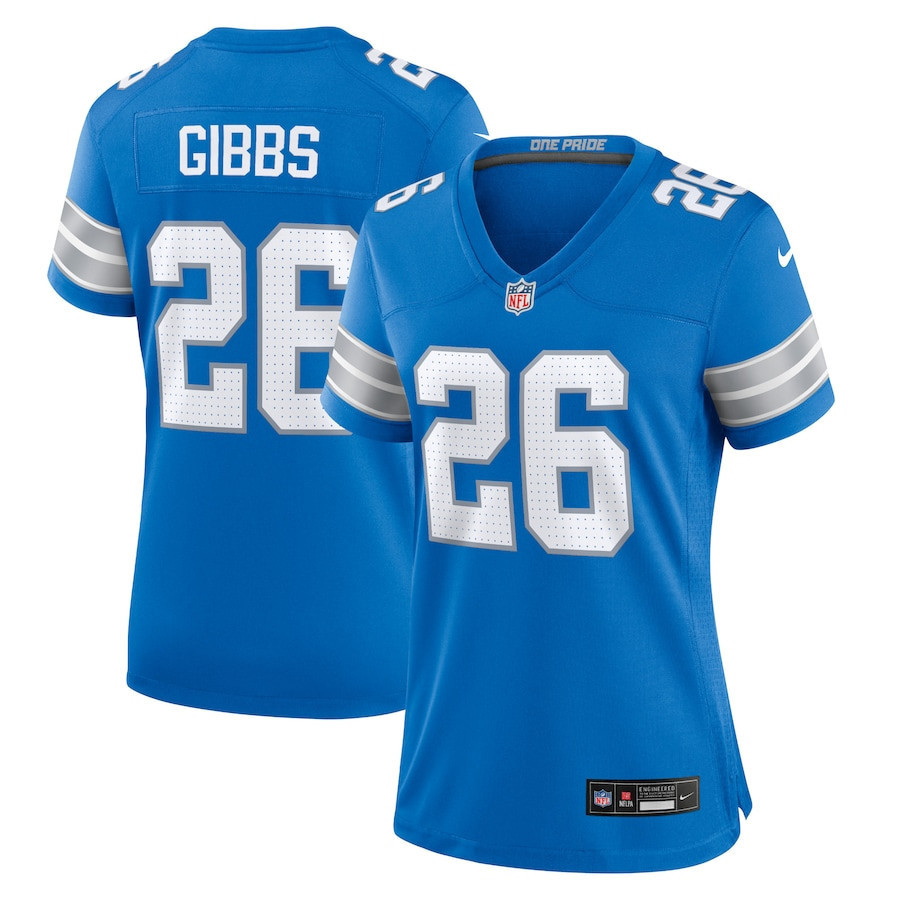 Jahmyr Gibbs 26 Detroit Lions Women's Team Game Jersey - Blue
