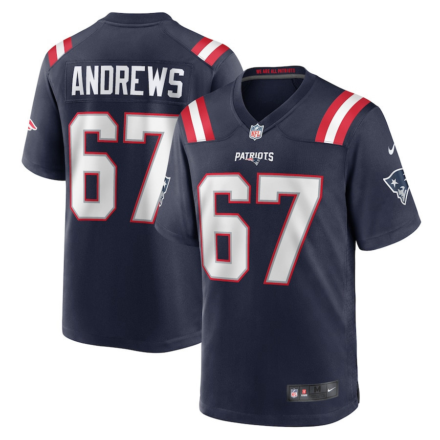 Jake Andrews 67 New England Patriots Men Team Game Jersey - Navy