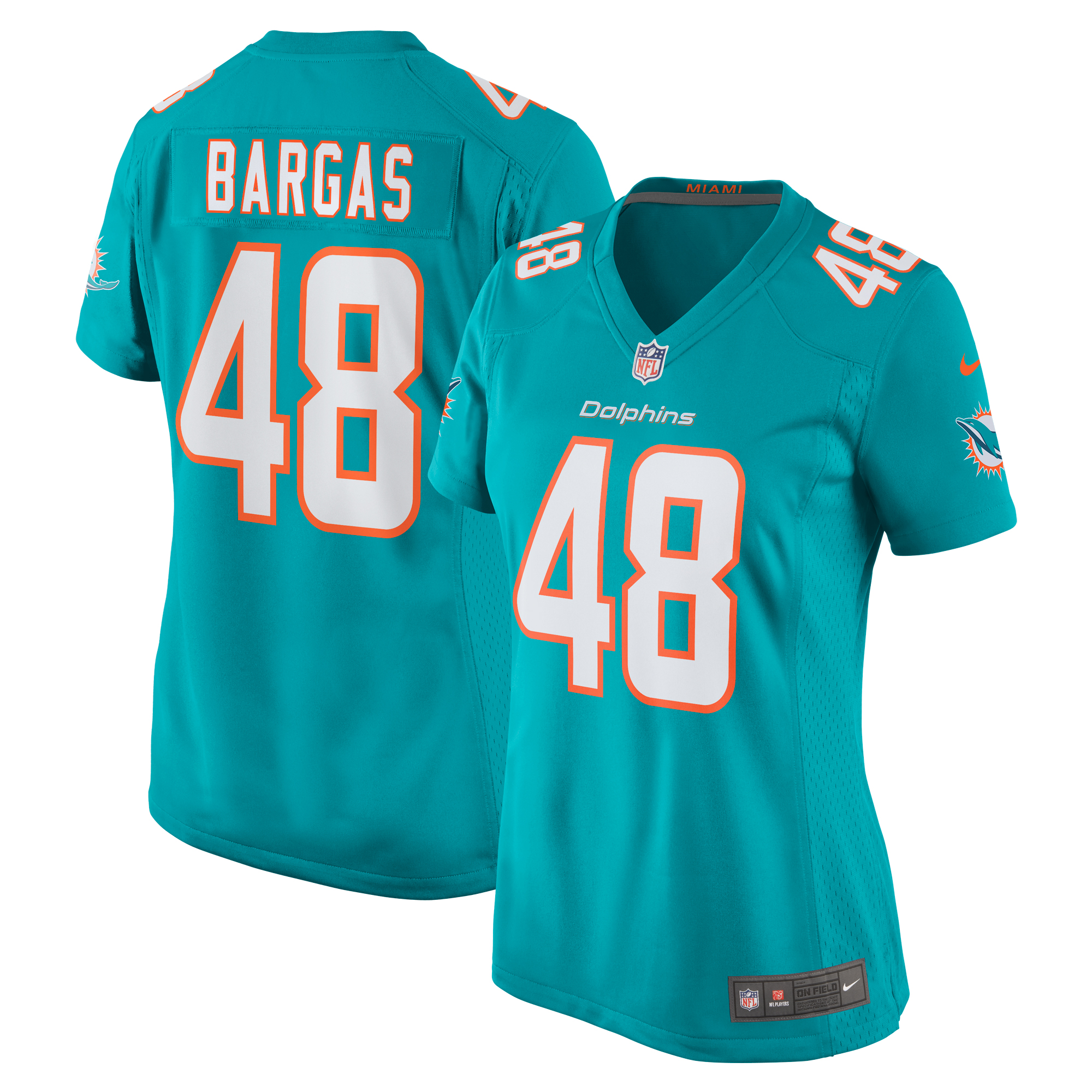Jake Bargas Miami Dolphins Women's Home Game Player Jersey - Aqua