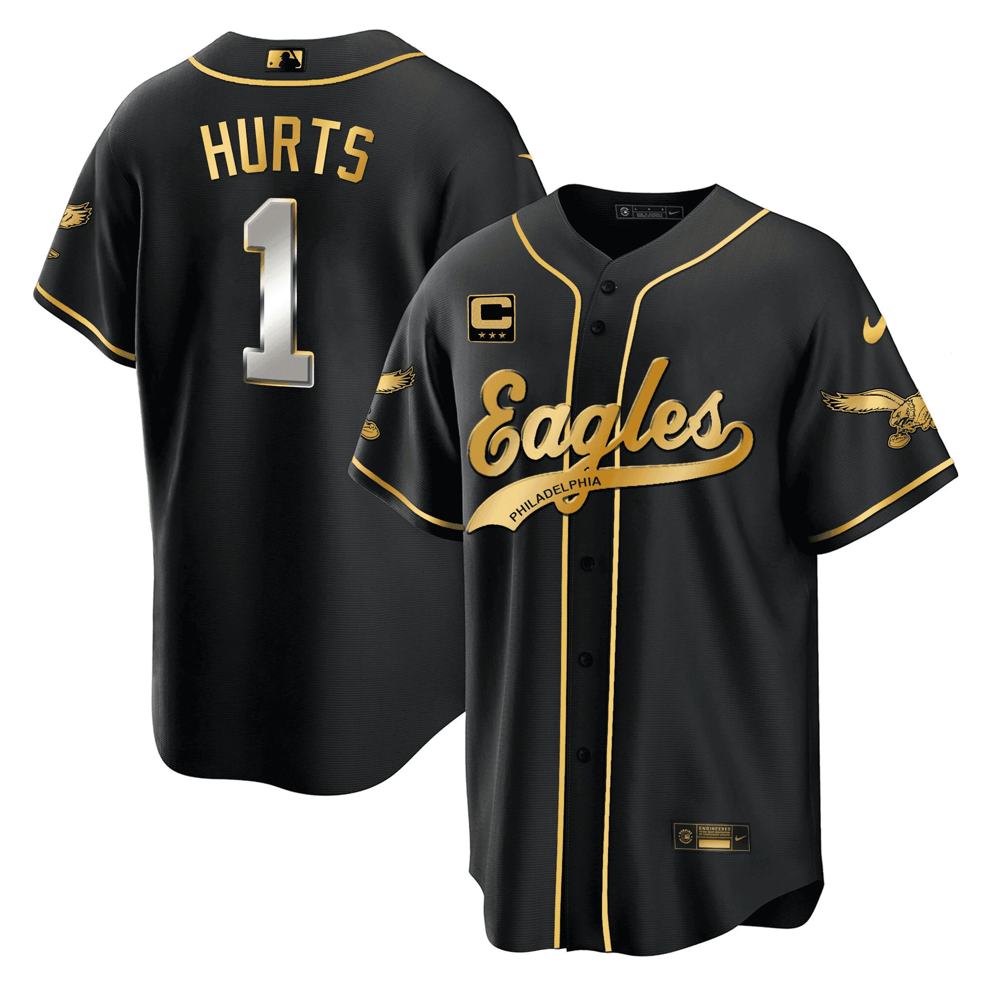 Jalen Hurts 1 Philadelphia Eagles Baseball Men Jersey - Black Limited