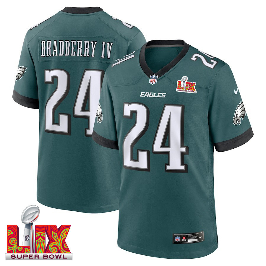 James Bradberry IV #24 Philadelphia Eagles Super Bowl LIX Jersey - Men's - Midnight Green