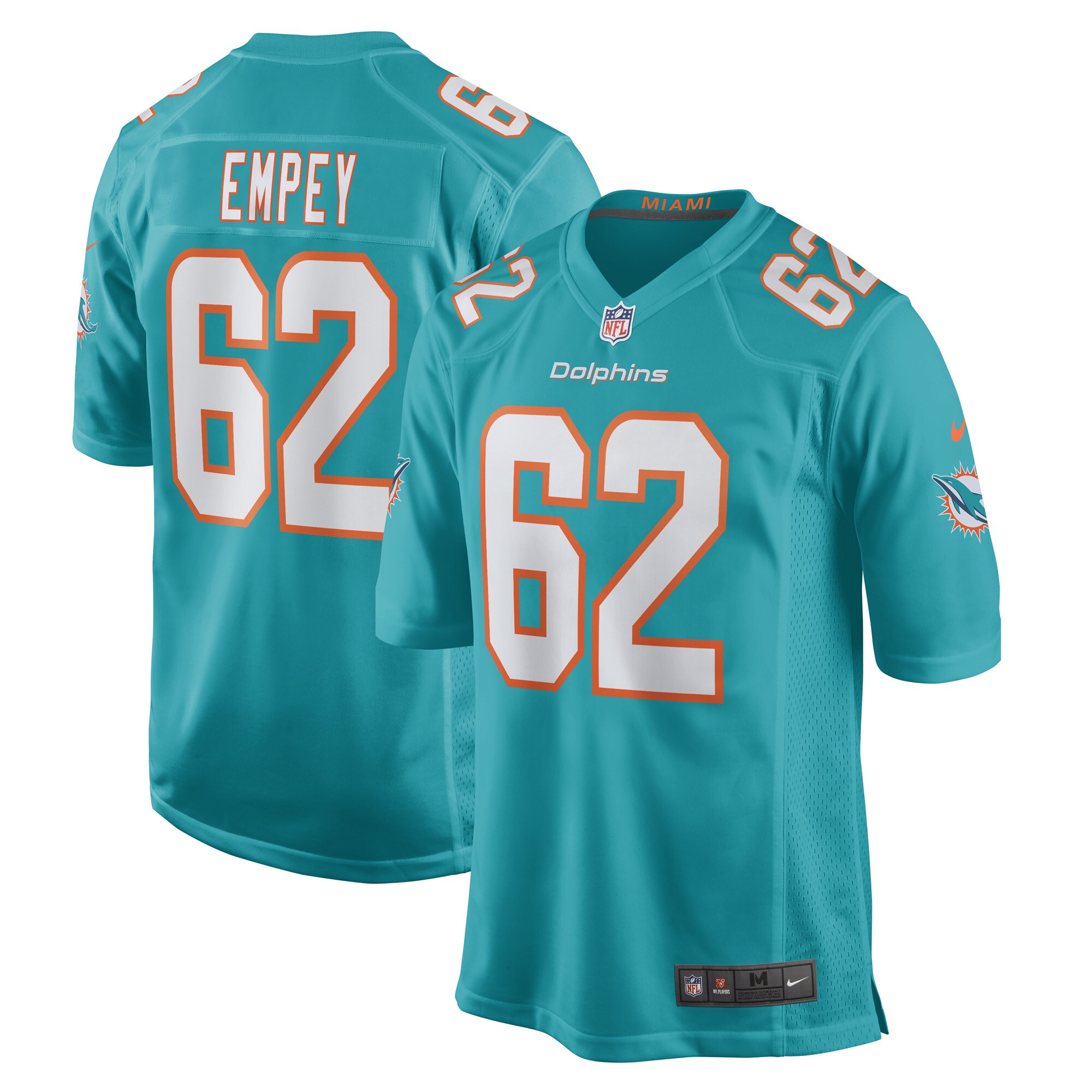 James Empey Miami Dolphins Game Player Jersey - Aqua