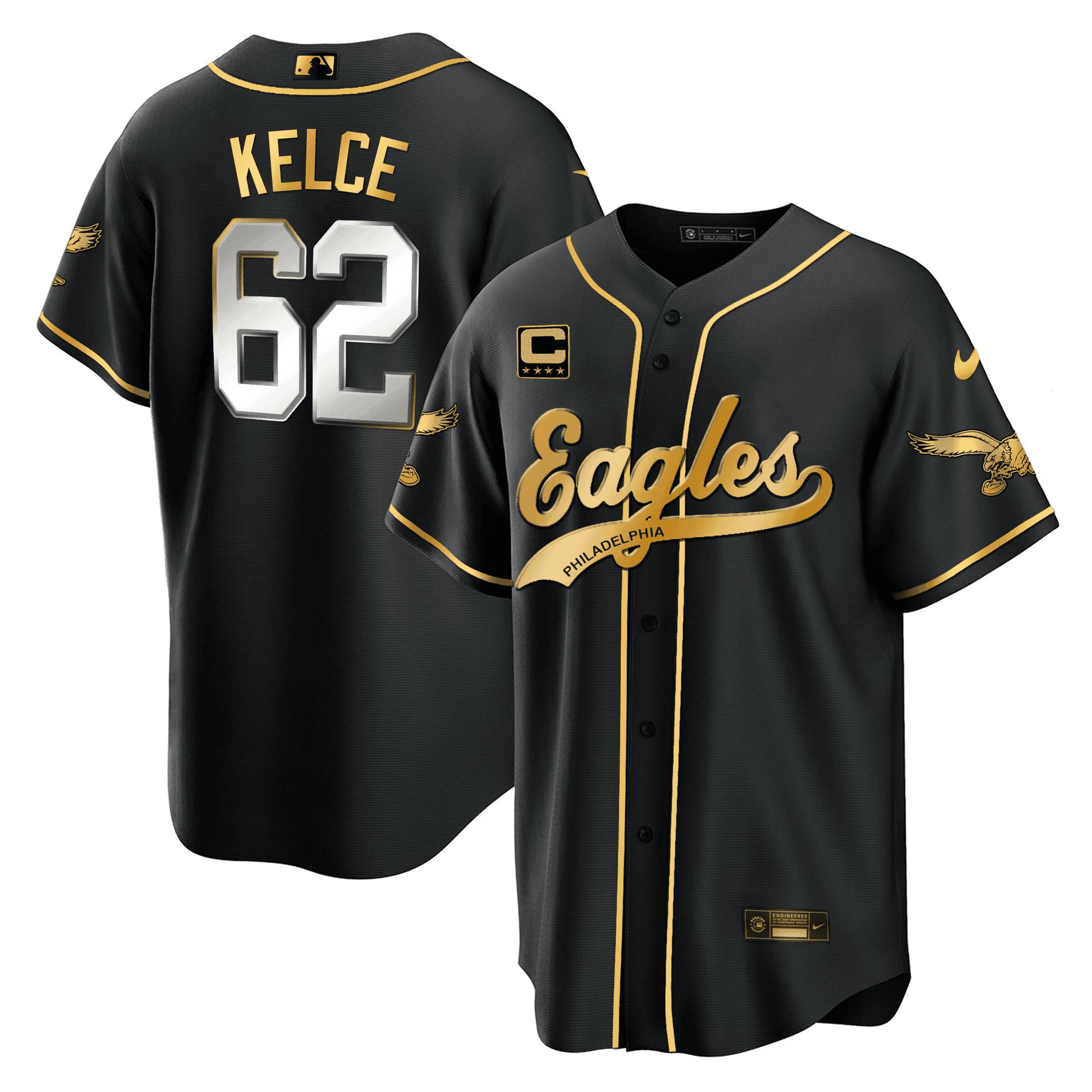 Jason Kelce 62 Philadelphia Eagles Baseball Men Jersey - Black Limited